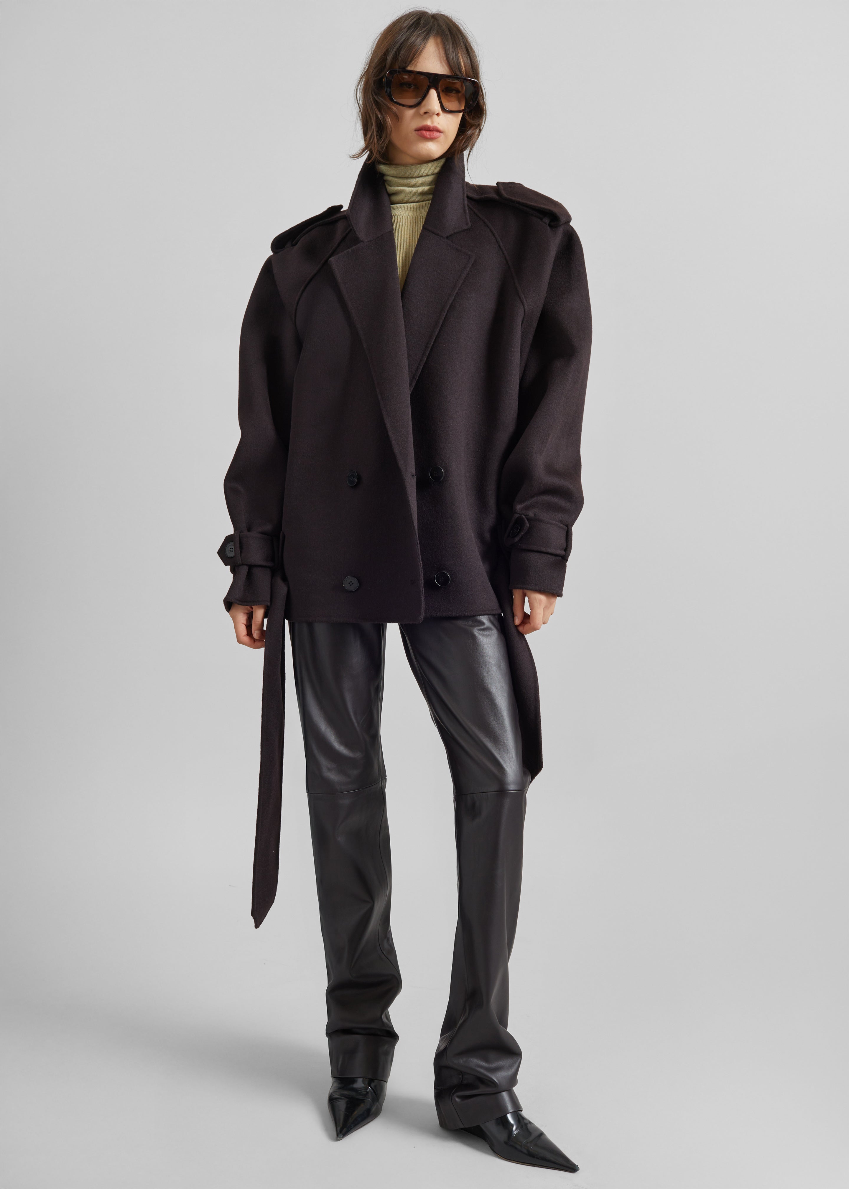 Elys Short Wool Trench - Dark Plum - 5