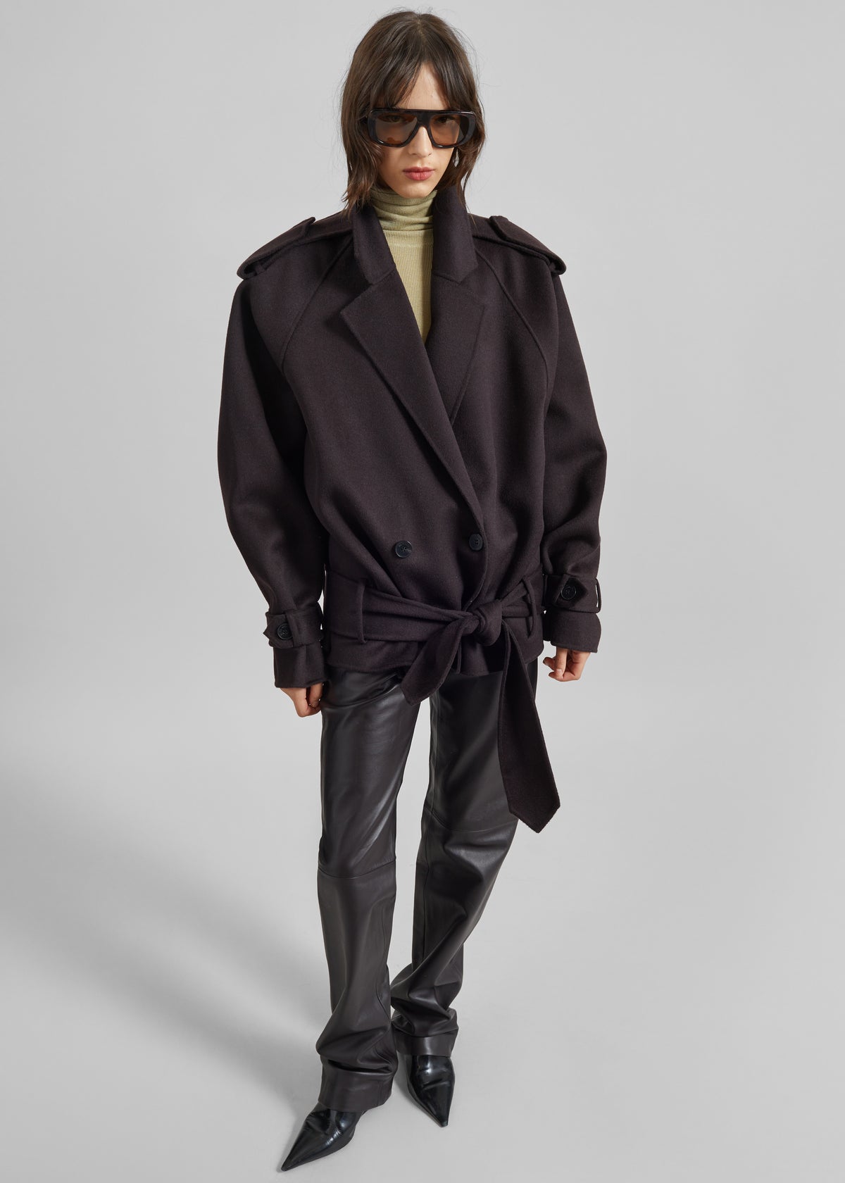 Elys Short Wool Trench - Dark Plum - 4