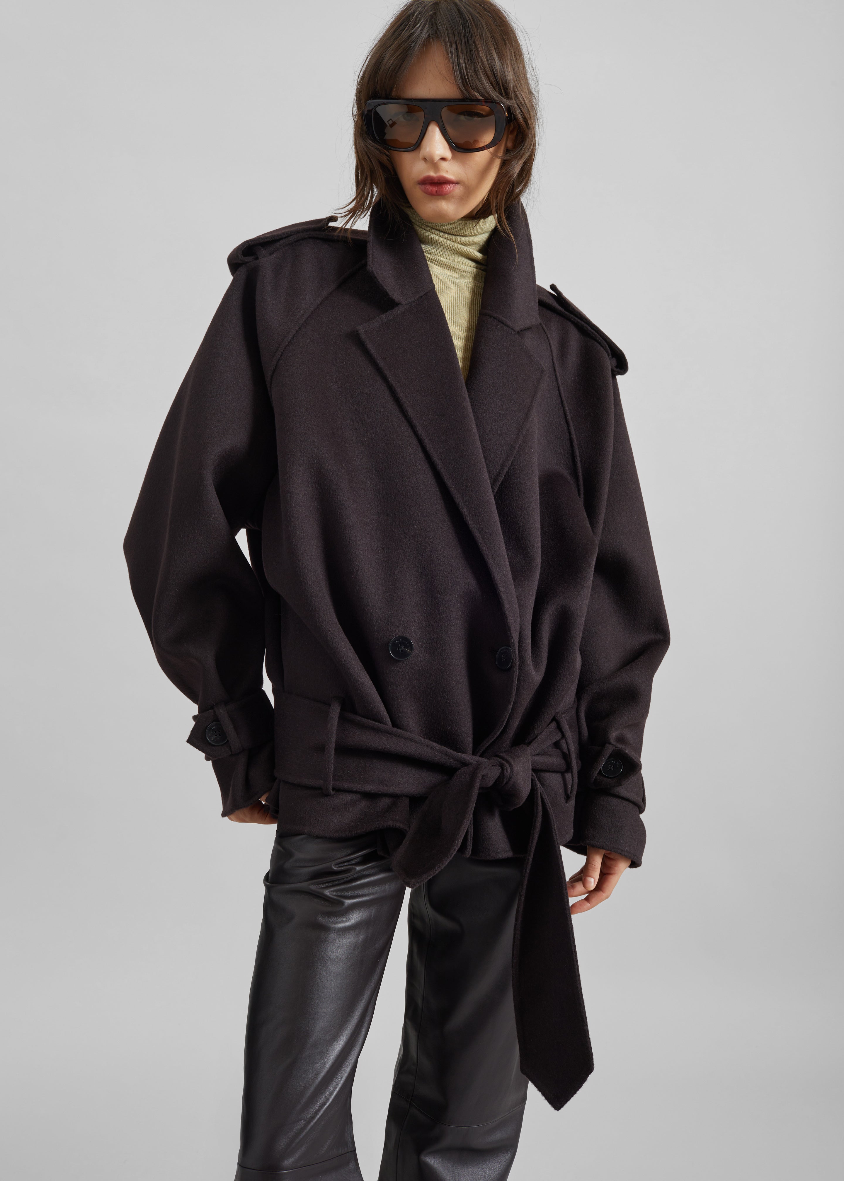 Elys Short Wool Trench - Dark Plum - 2