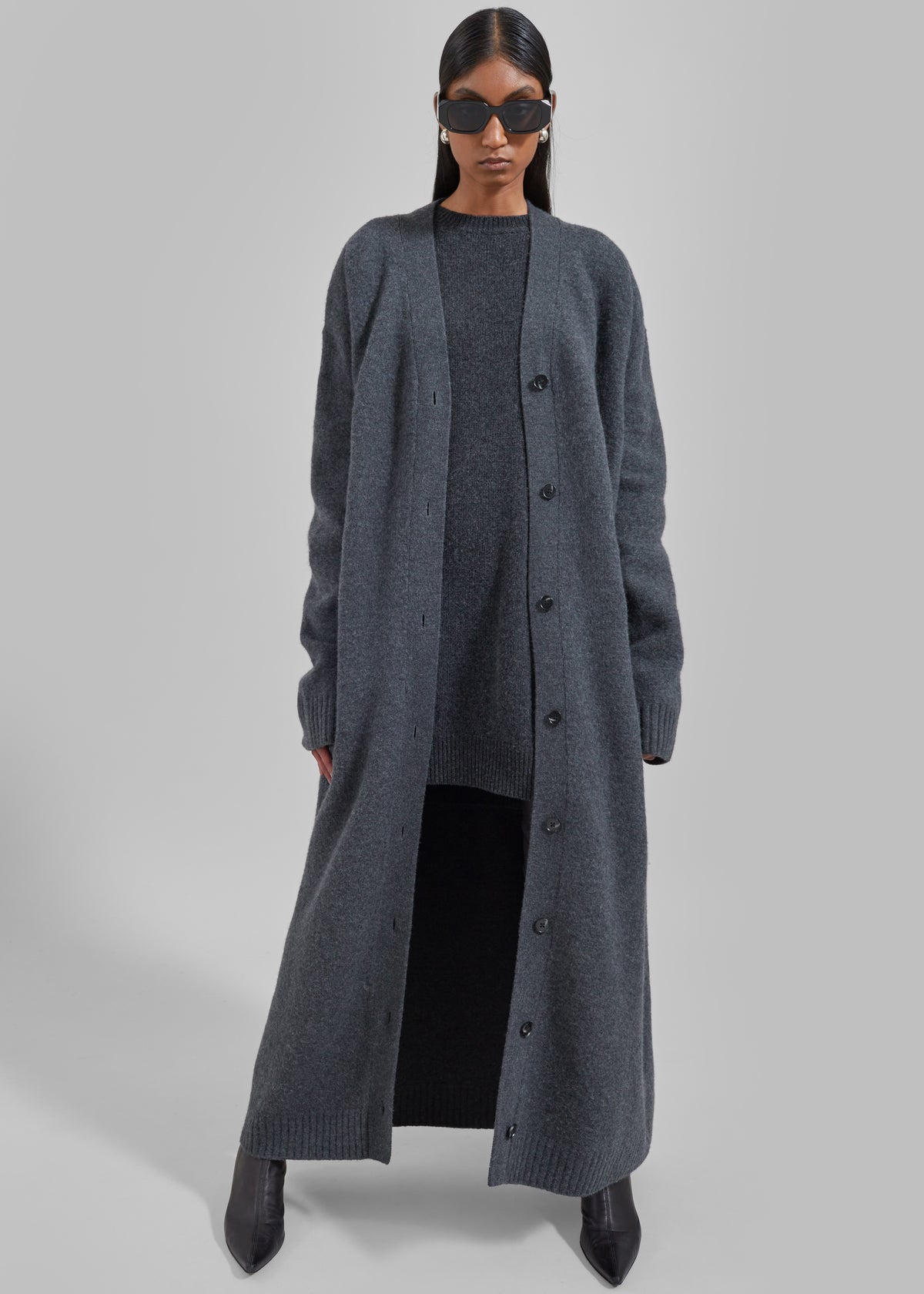 Emi Long Knit Cardigan Dark Grey Melange