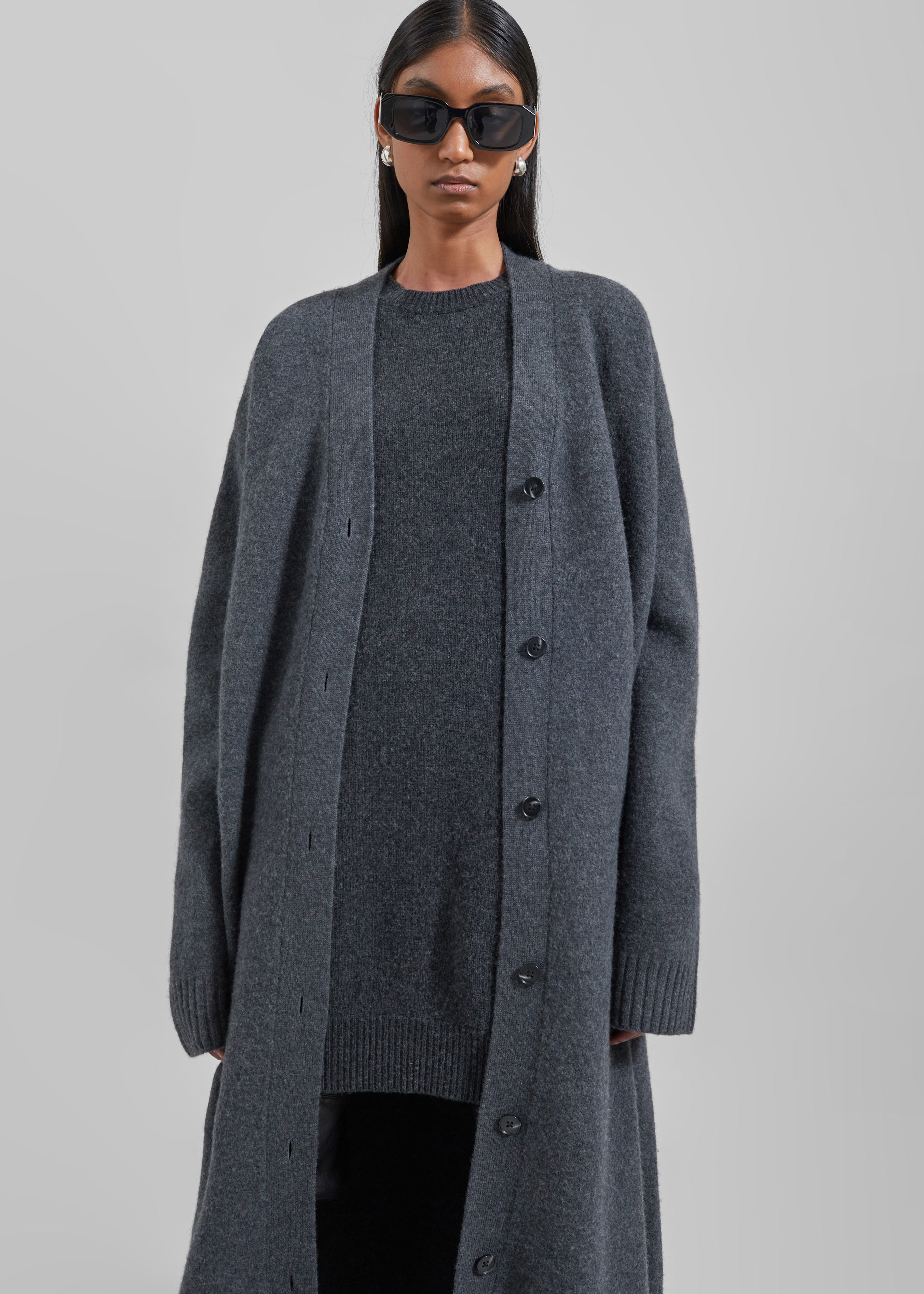 Emi Long Knit Cardigan - Dark Grey Melange – The Frankie Shop Europe