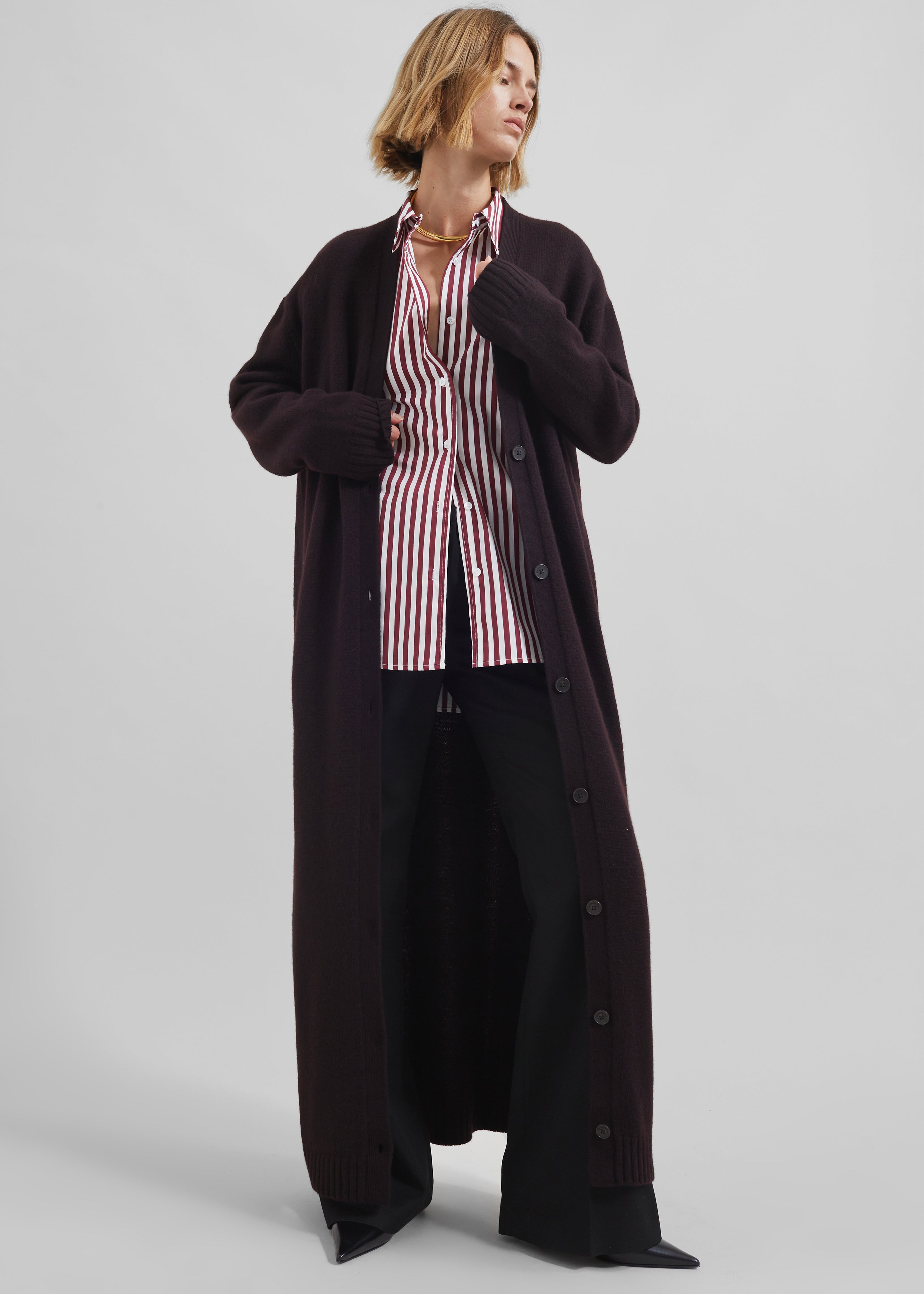 Emi Long Knit Cardigan Dark Plum