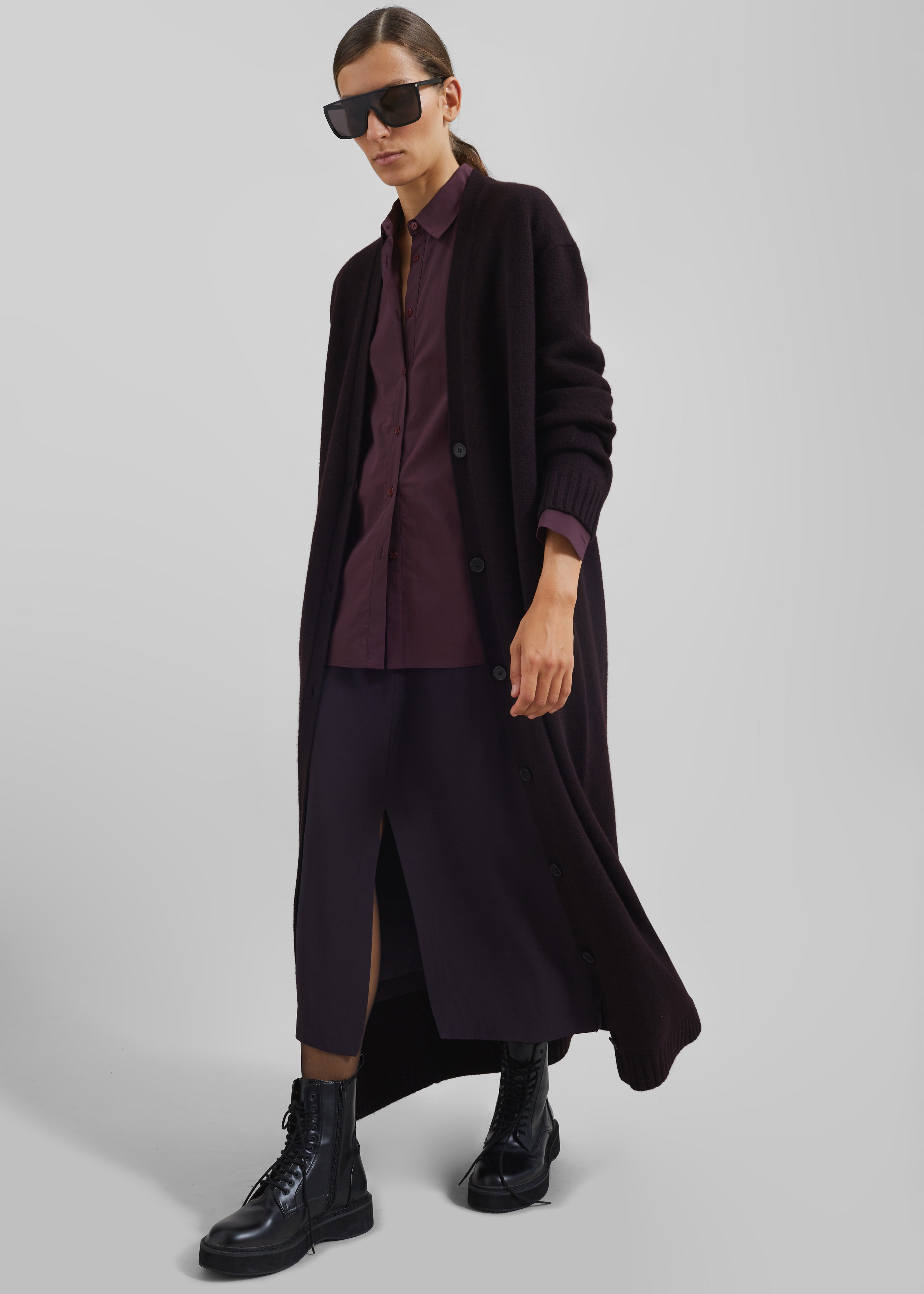 Emi Long Knit Cardigan - Dark Plum - 8