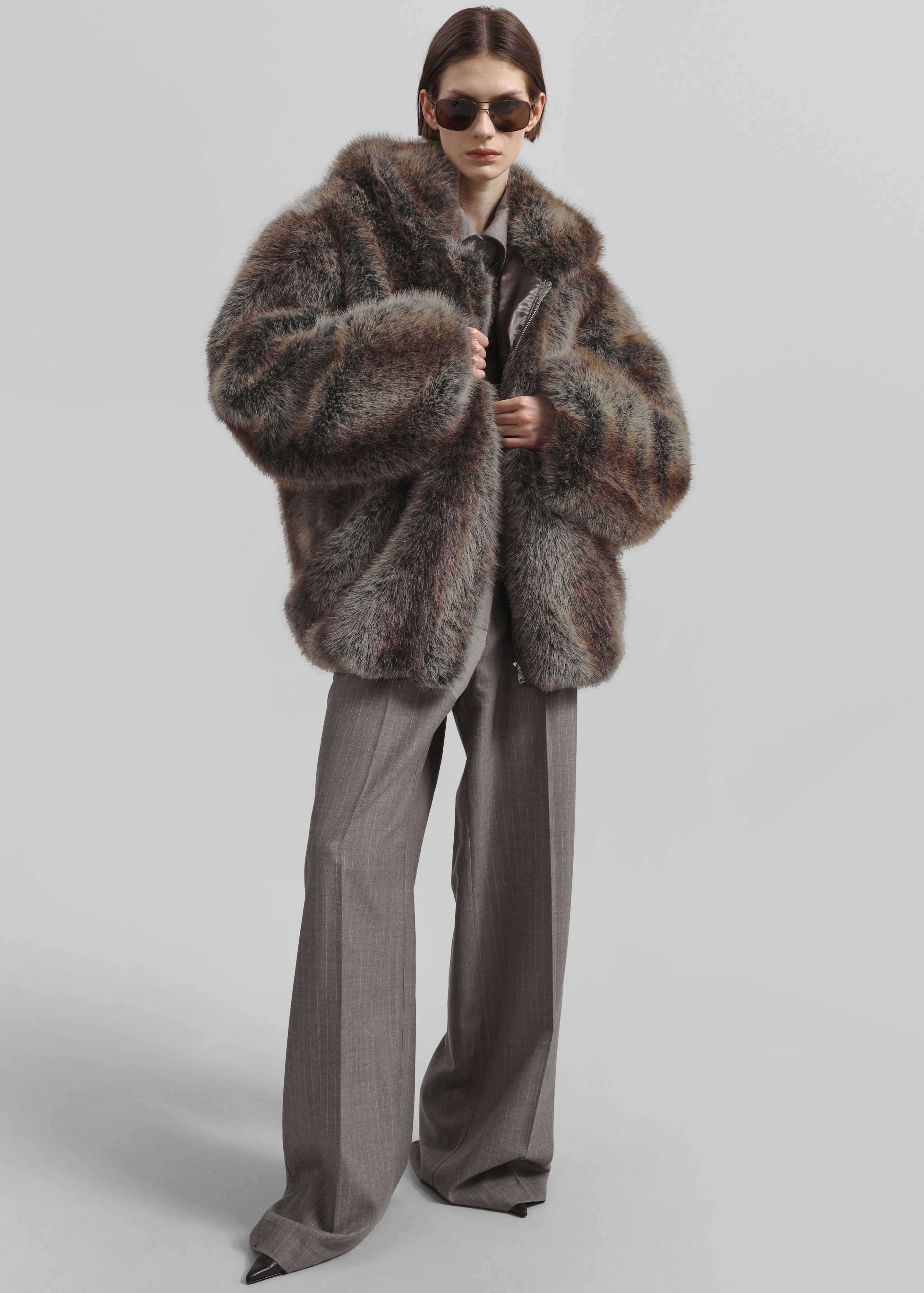 Emma Faux Fur Hooded Jacket - Brown Melange – The Frankie Shop Europe