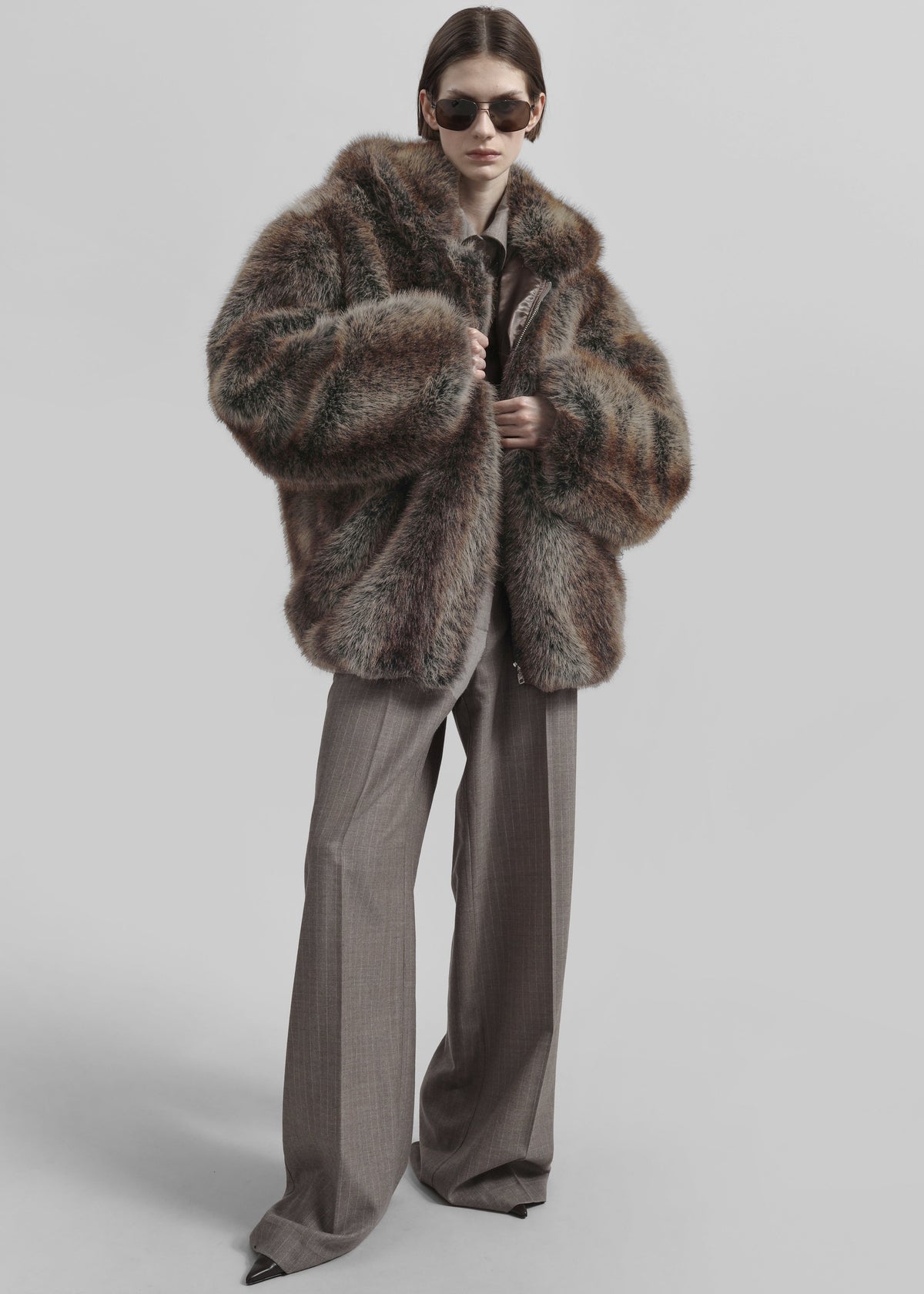 Emma Faux Fur Hooded Jacket - Brown Melange - 2