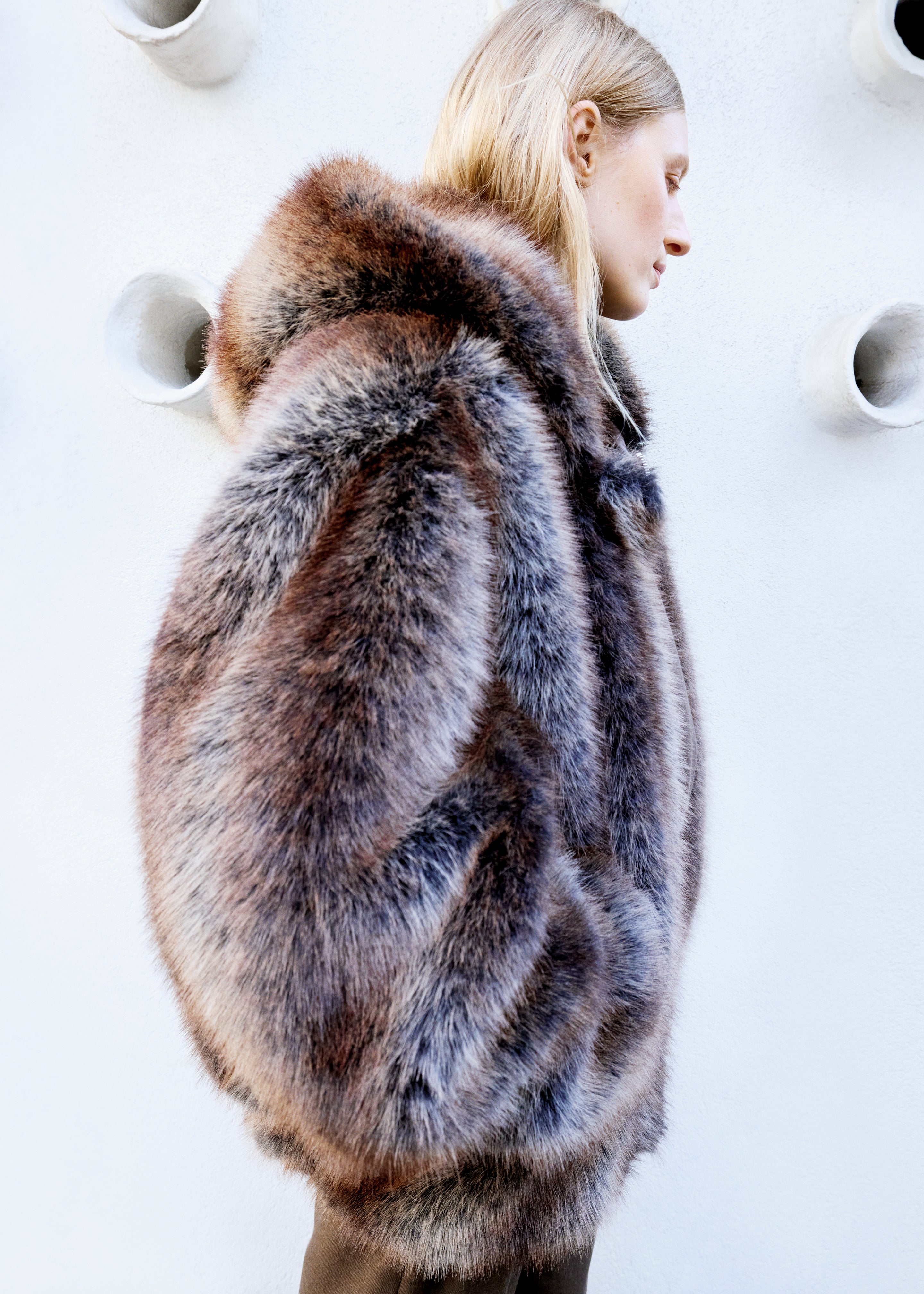 Emma Faux Fur Hooded Jacket - Brown Melange - 6