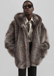 Emma Faux Fur Hooded Jacket - Brown Melange