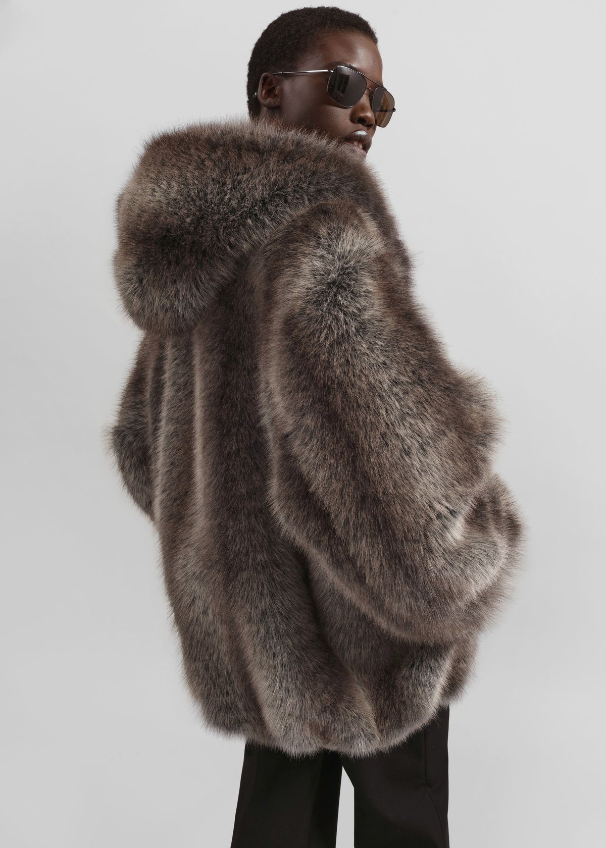 Emma Faux Fur Hooded Jacket - Brown Melange - 5