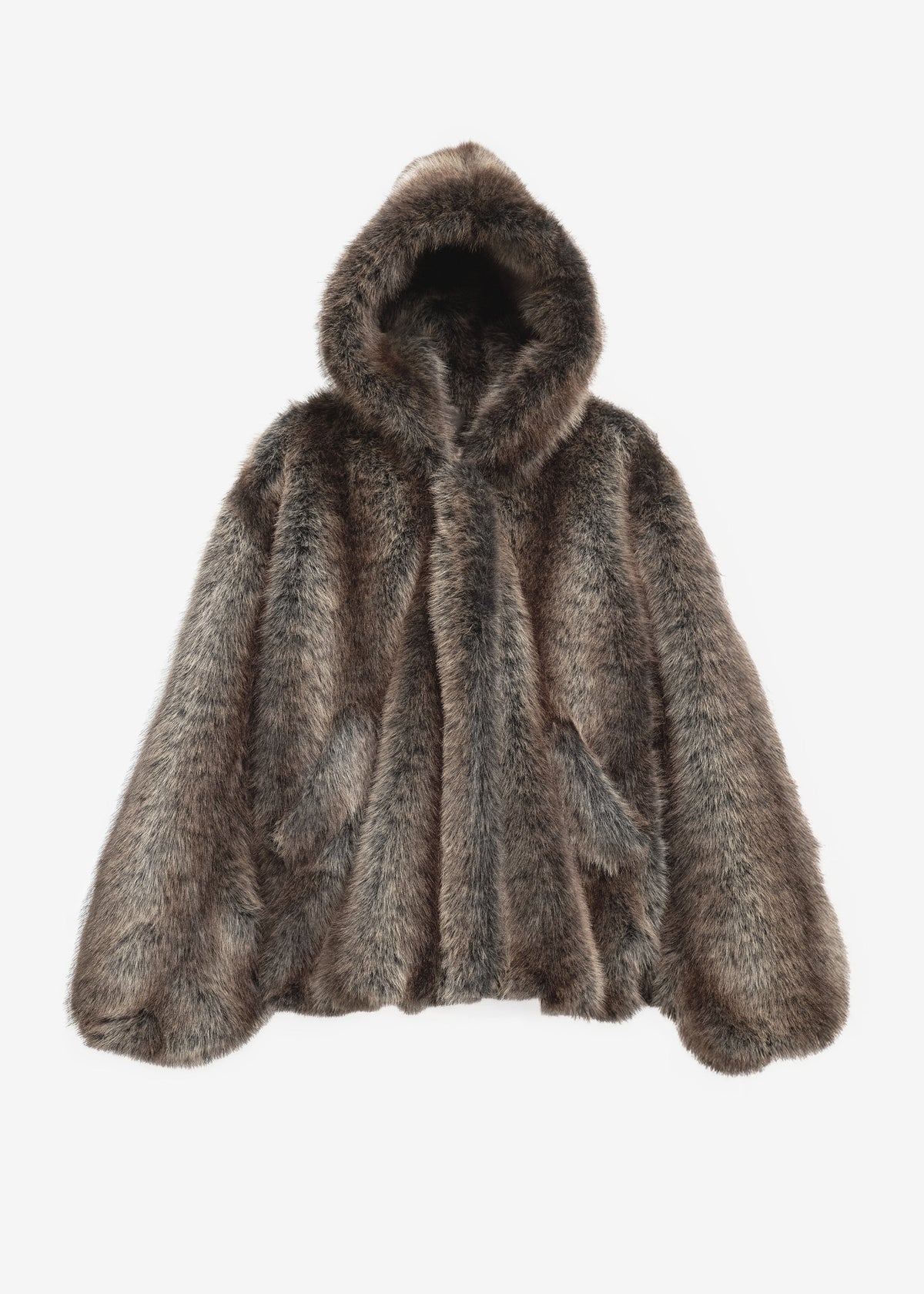 Emma Faux Fur Hooded Jacket - Brown Melange - 6