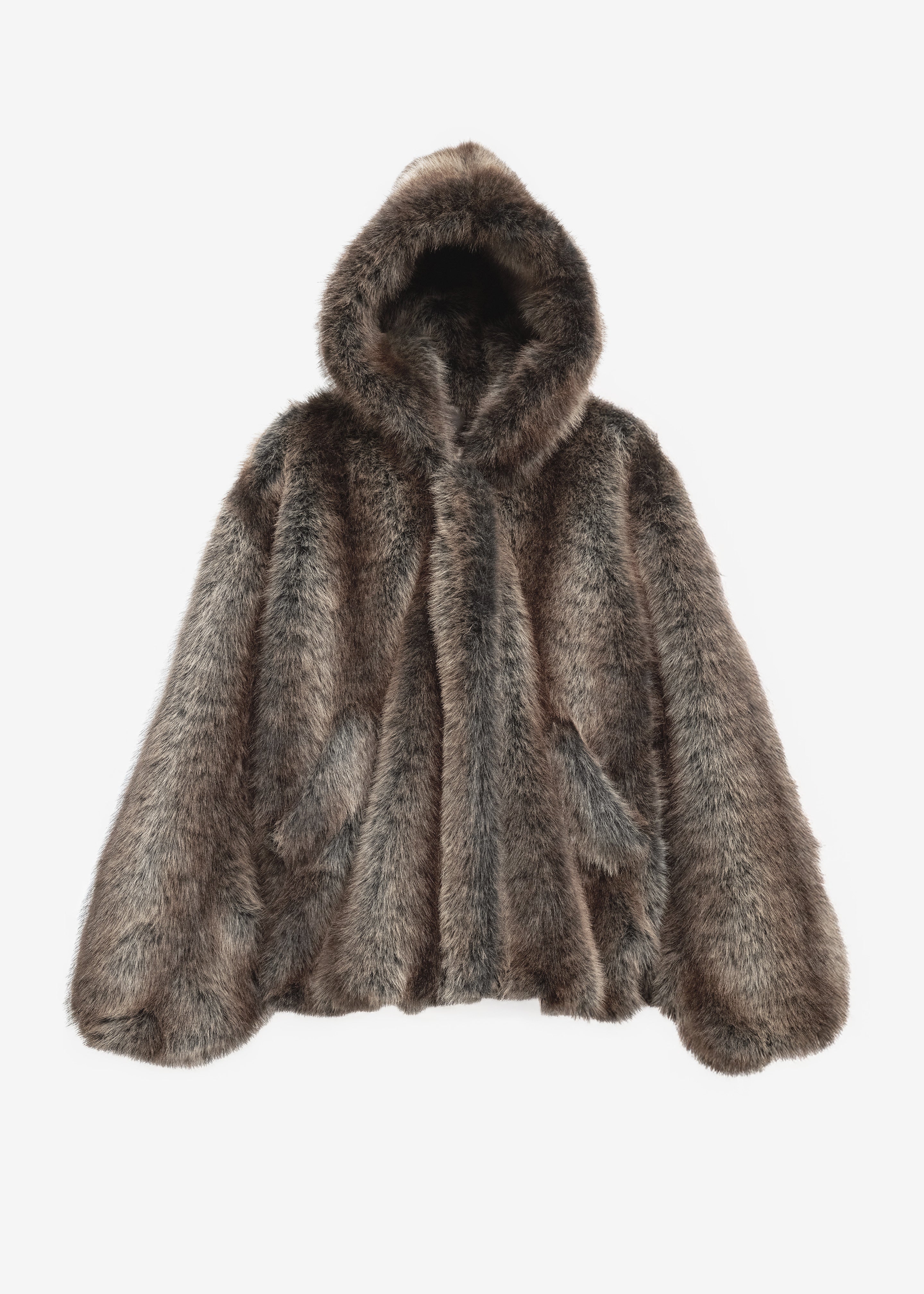 Emma Faux Fur Hooded Jacket - Brown Melange - 6