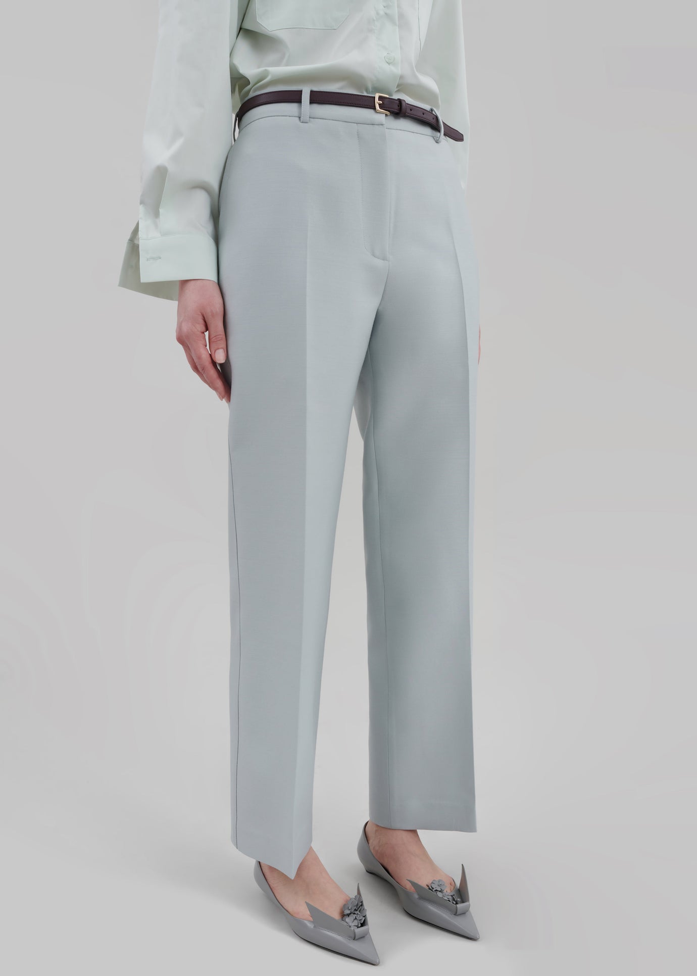 Emra Silk Trousers - Dusty Blue - 1