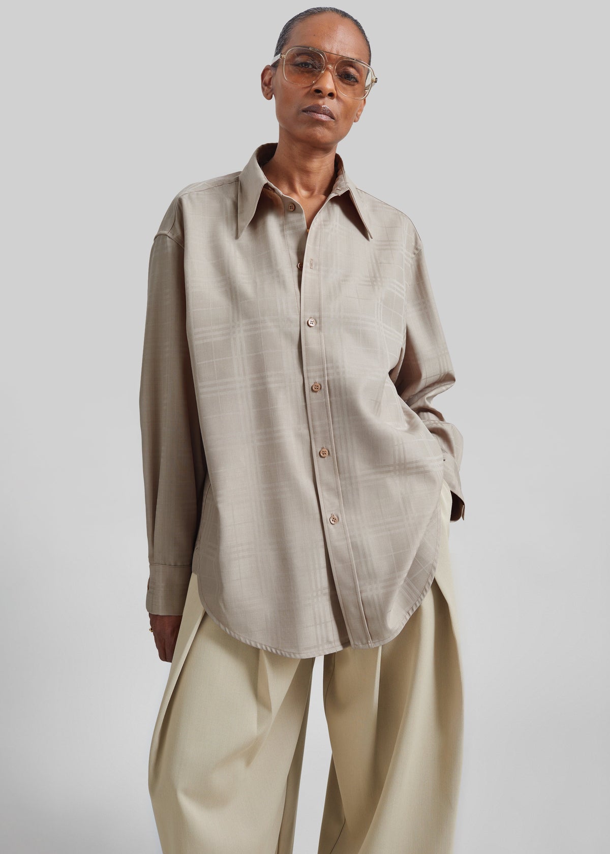 Camicia Ennio tono su tono - Quadri beige