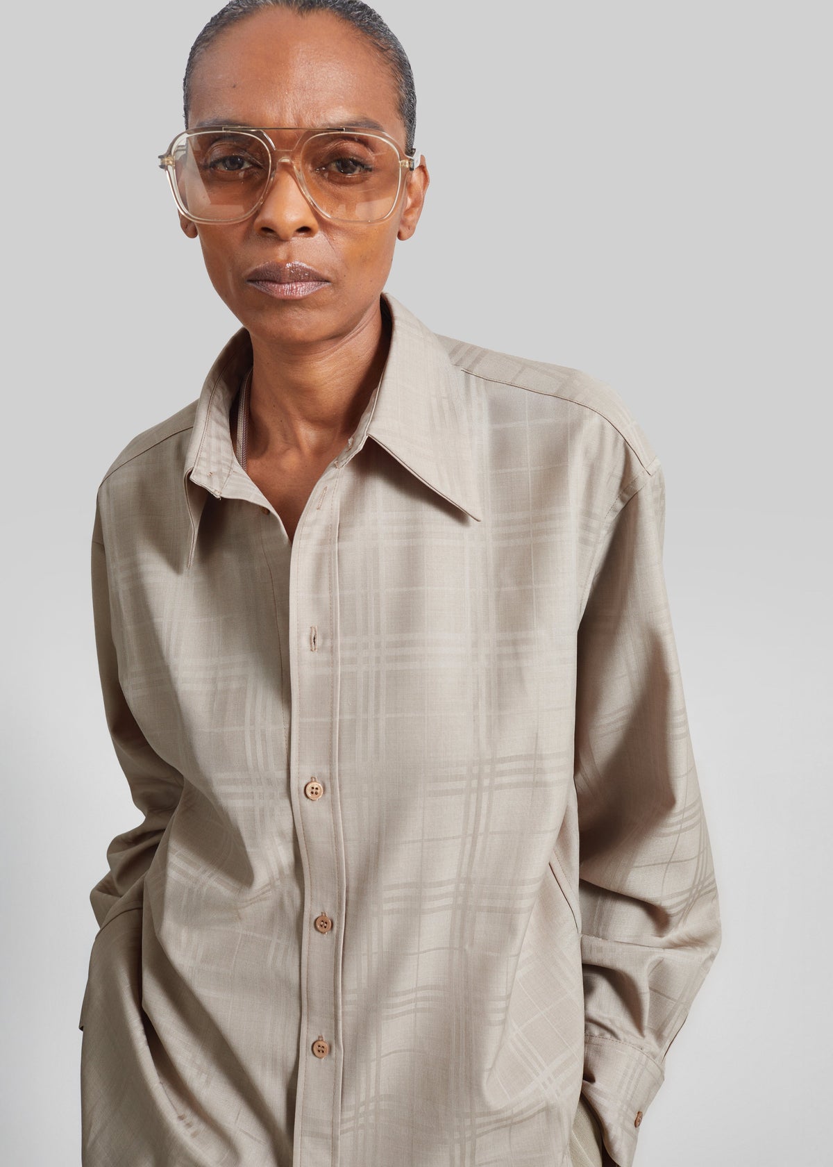 Camicia Ennio tono su tono - Quadri beige