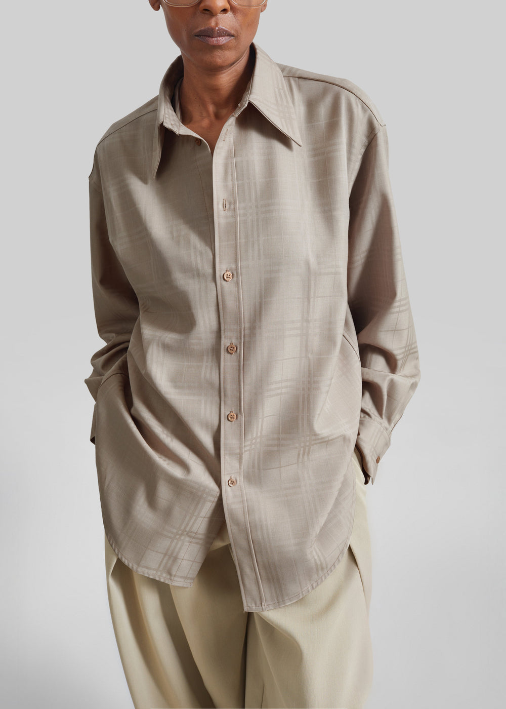 Ennio Tonal Shirt - Checked Beige - 1