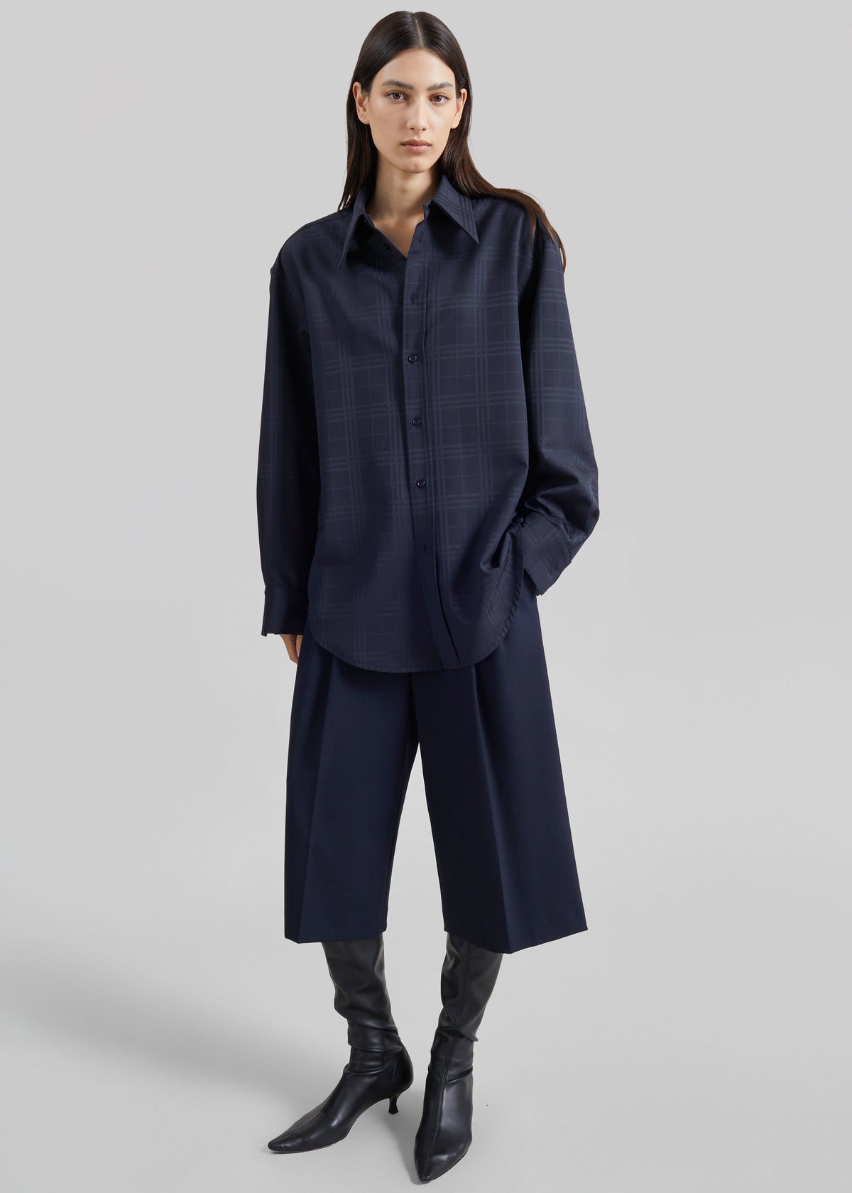 Camicia Ennio tono su tono - Quadri blu navy