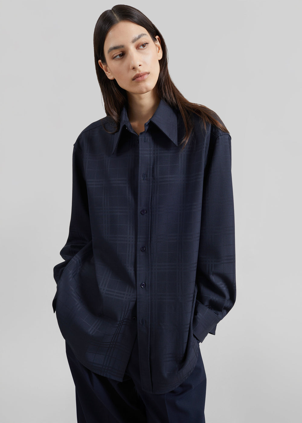 Ennio Tonal Shirt - Checked Navy - 1