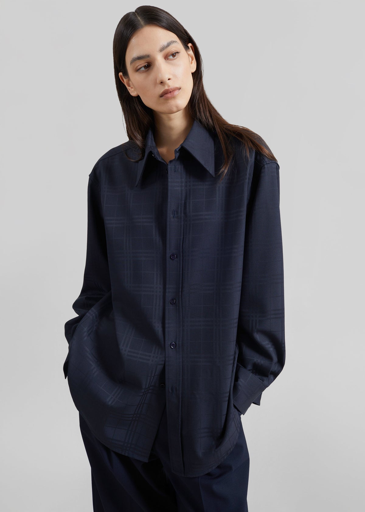 Camicia Ennio tono su tono - Quadri blu navy