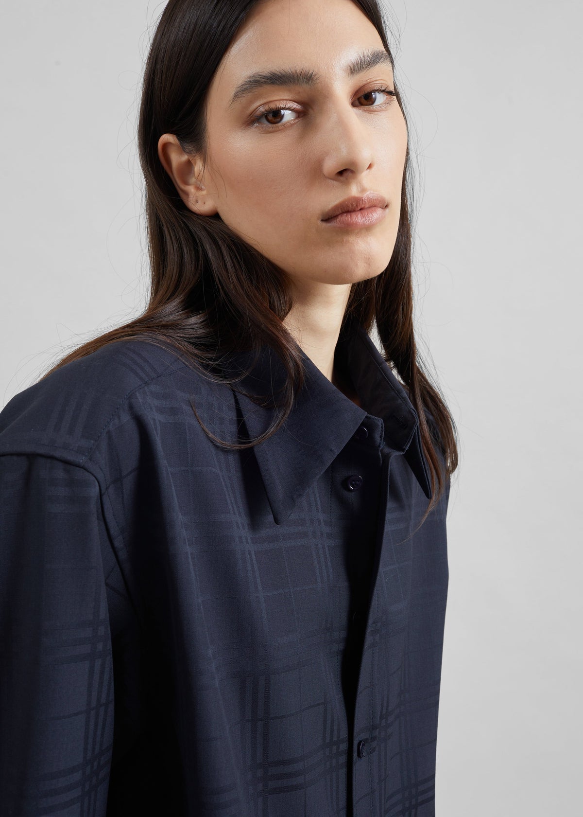 Camicia Ennio tono su tono - Quadri blu navy