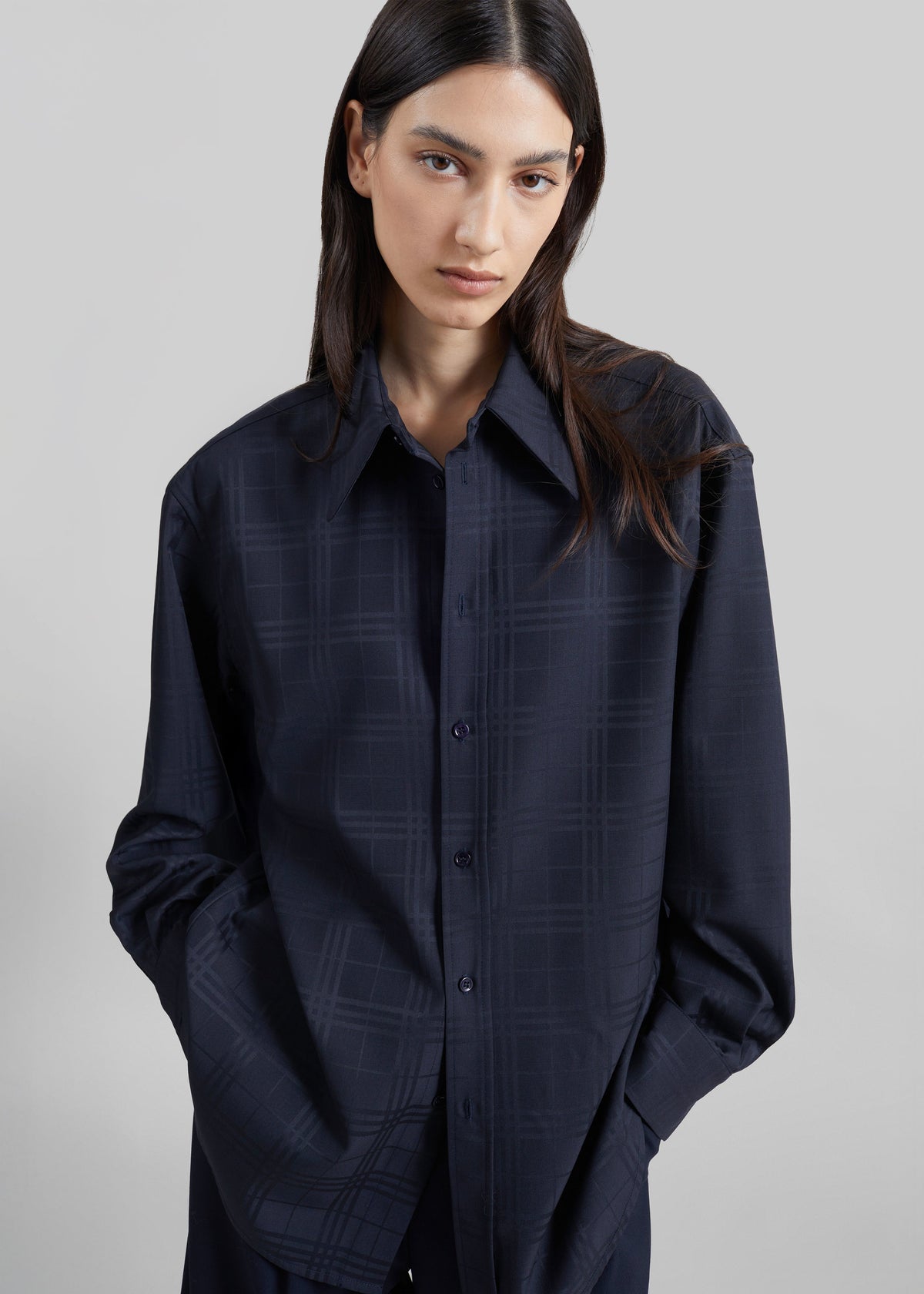 Camicia Ennio tono su tono - Quadri blu navy