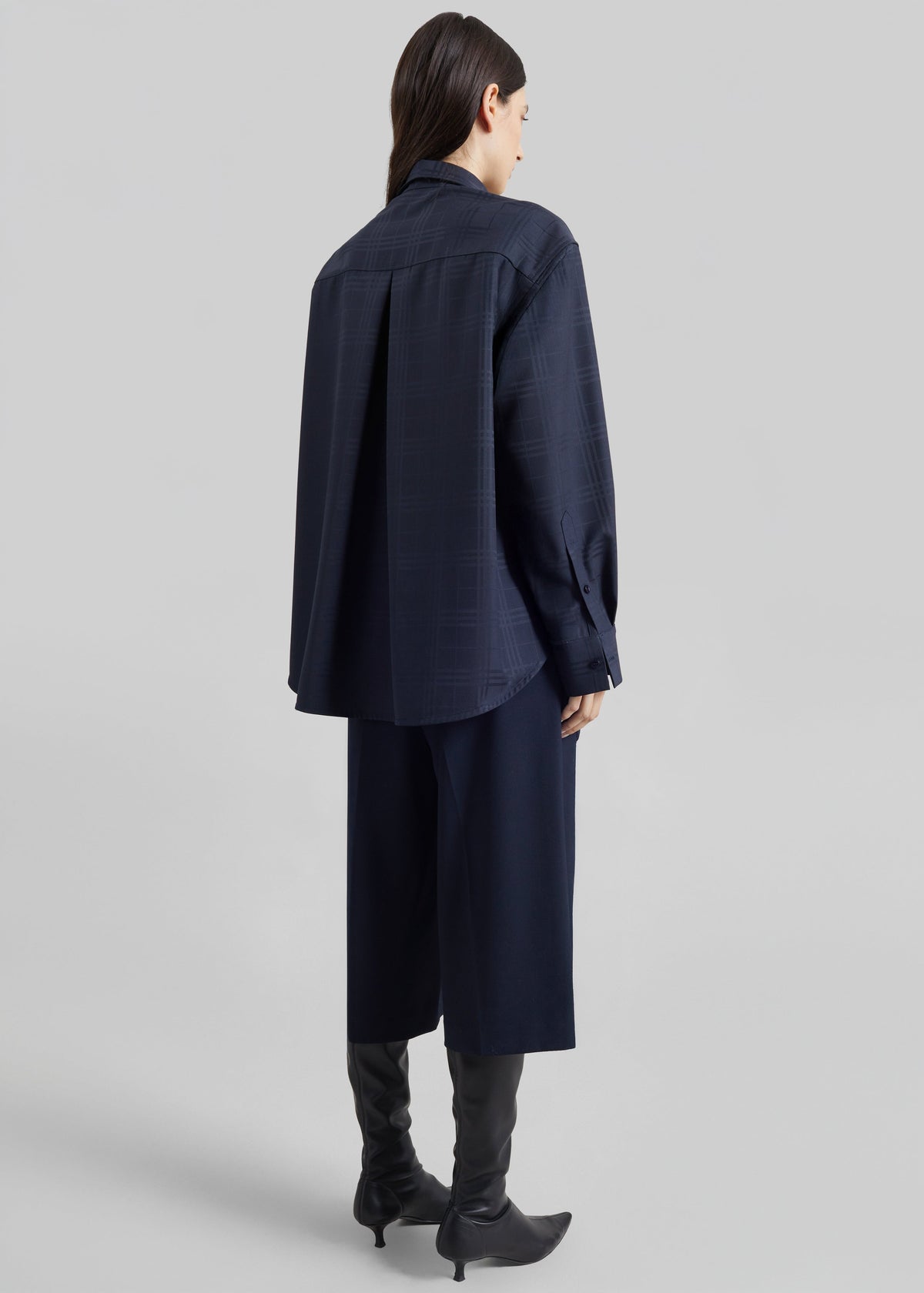 Camicia Ennio tono su tono - Quadri blu navy