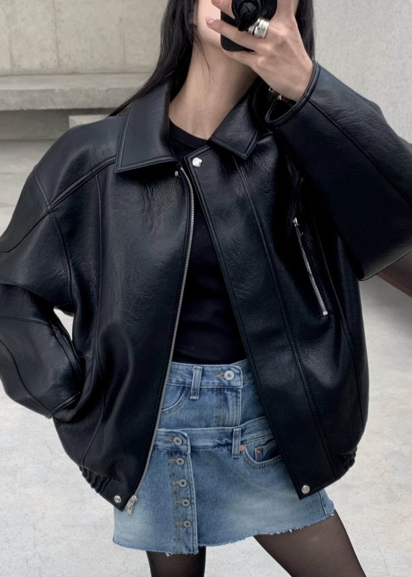 Enora Faux Leather Jacket - Black - 1