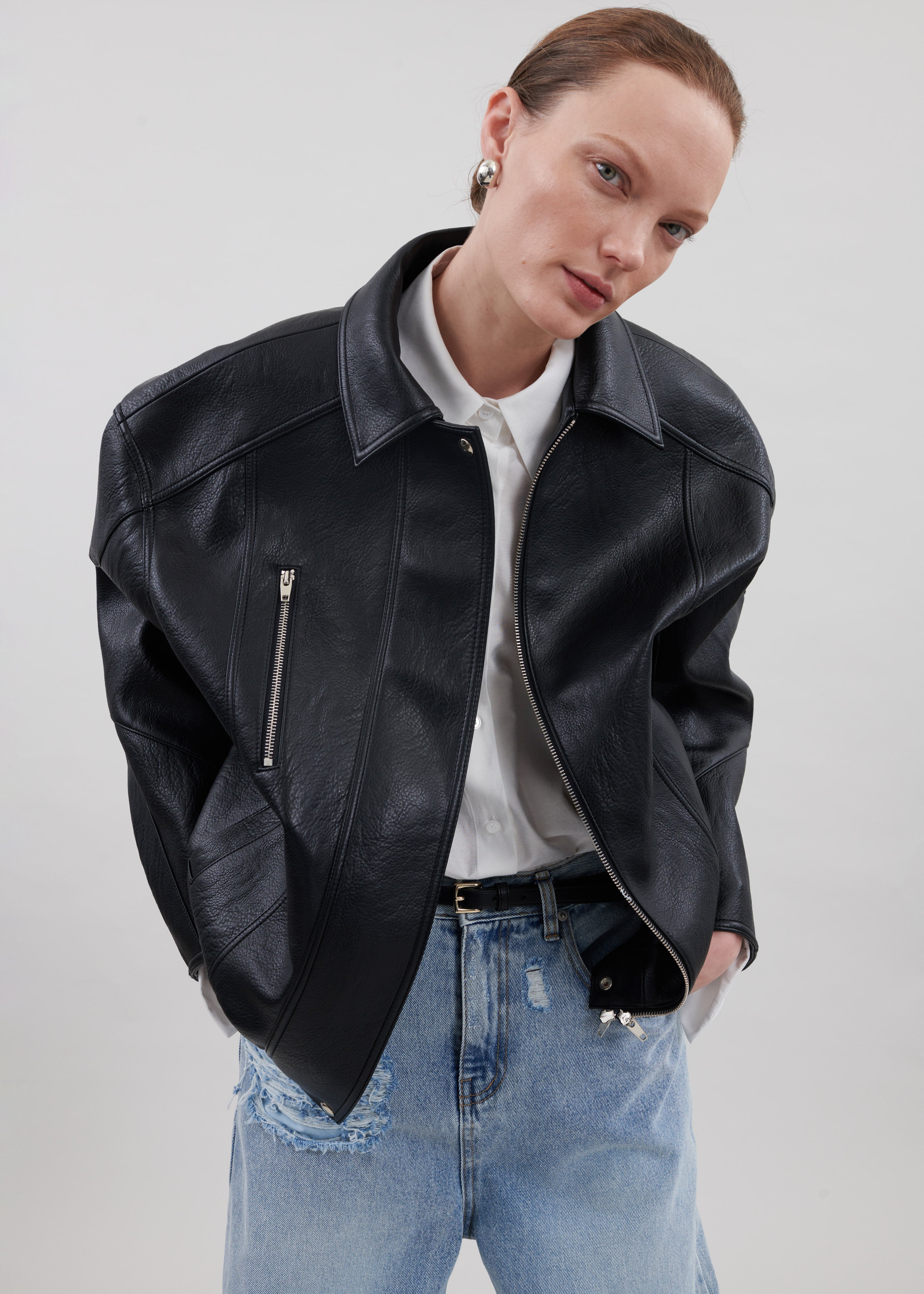 Enora Faux Leather Jacket - Black - 5