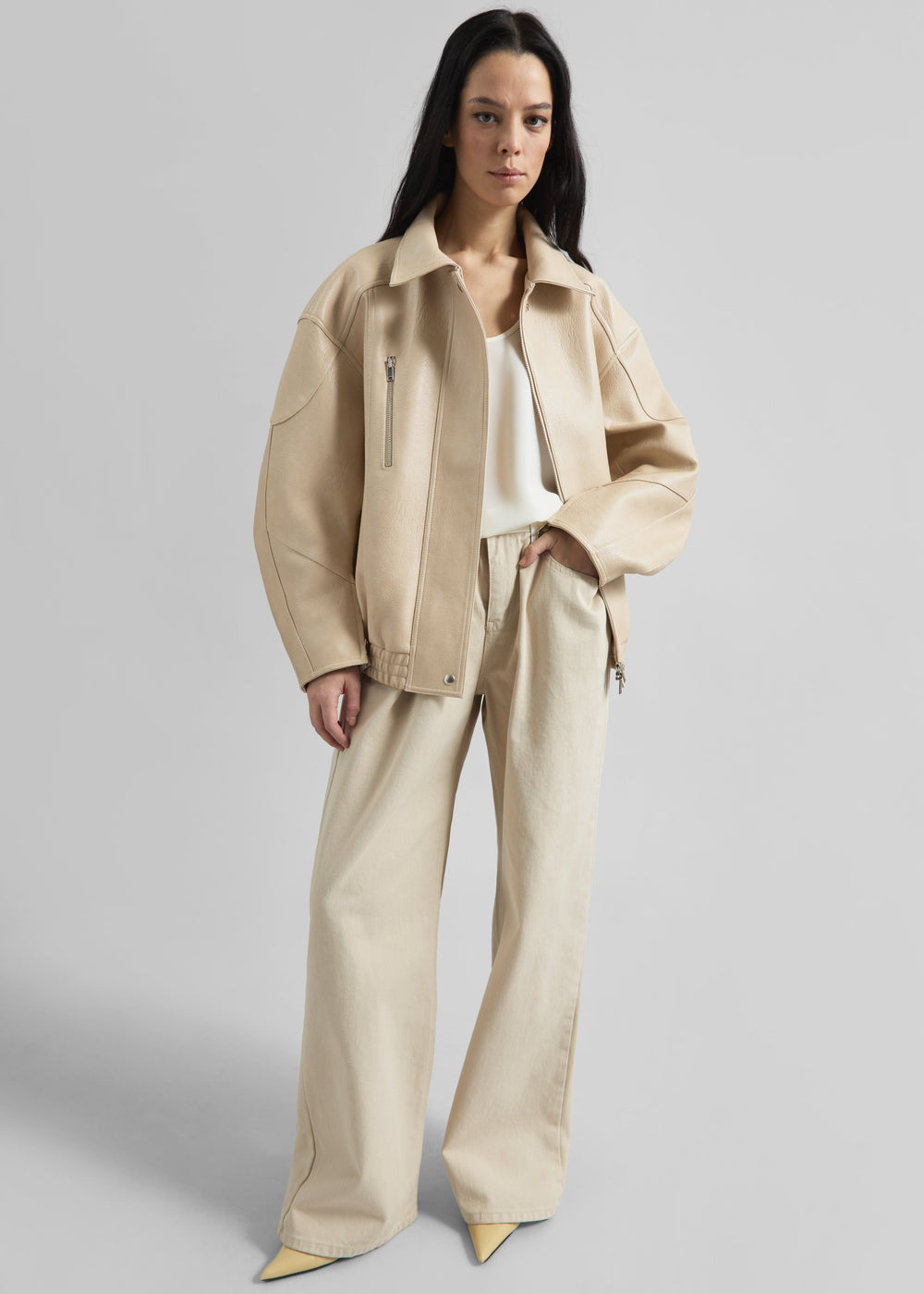 Enora Faux Leather Jacket - Cream - 1
