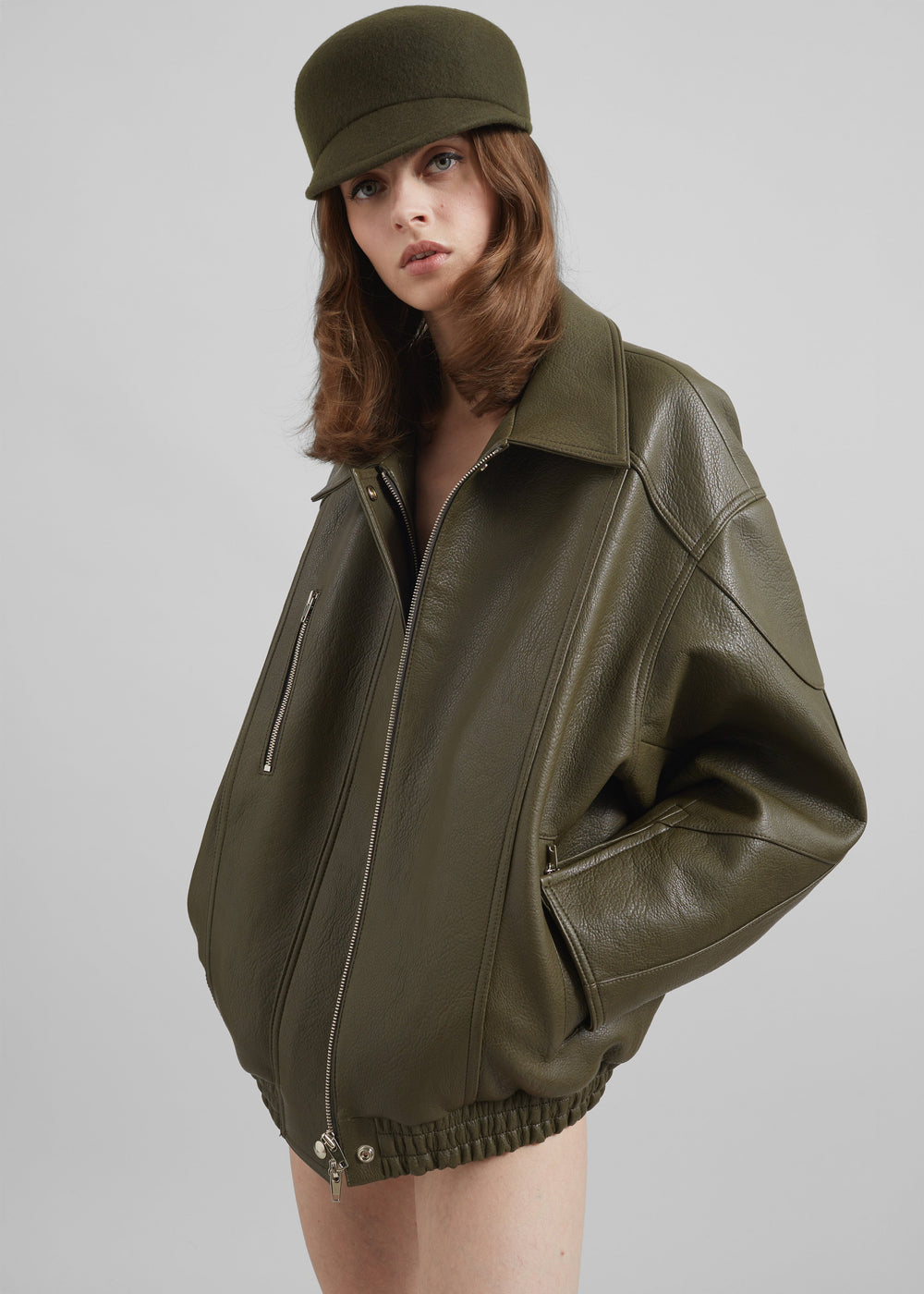 Enora Faux Leather Jacket - Olive - 1