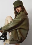 Enora Faux Leather Jacket - Olive