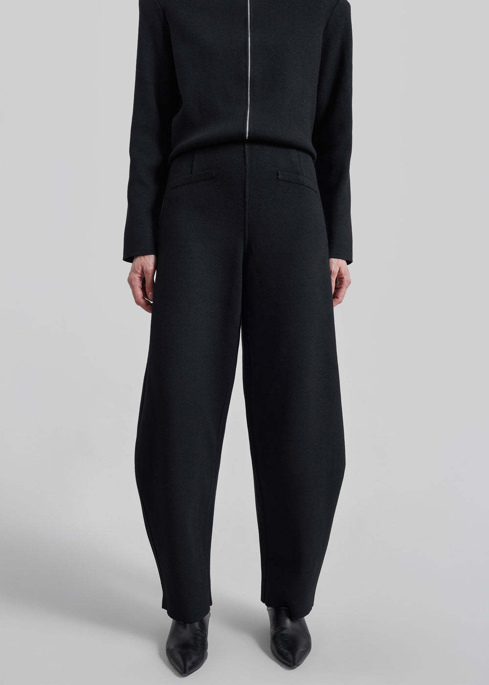 Enya Knit Barrel Leg Pants - Black - 1