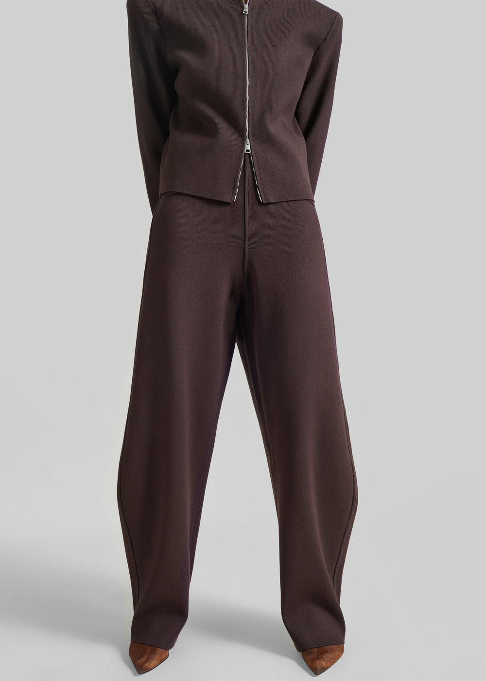 Enya Knit Barrel Leg Pants - Brown - 1