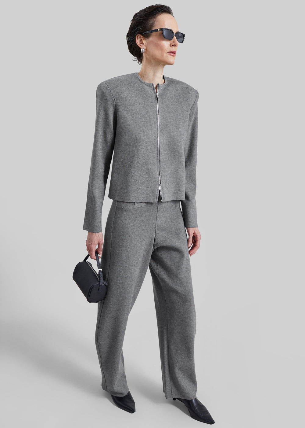 Enya Knit Barrel Leg Pants - Grey