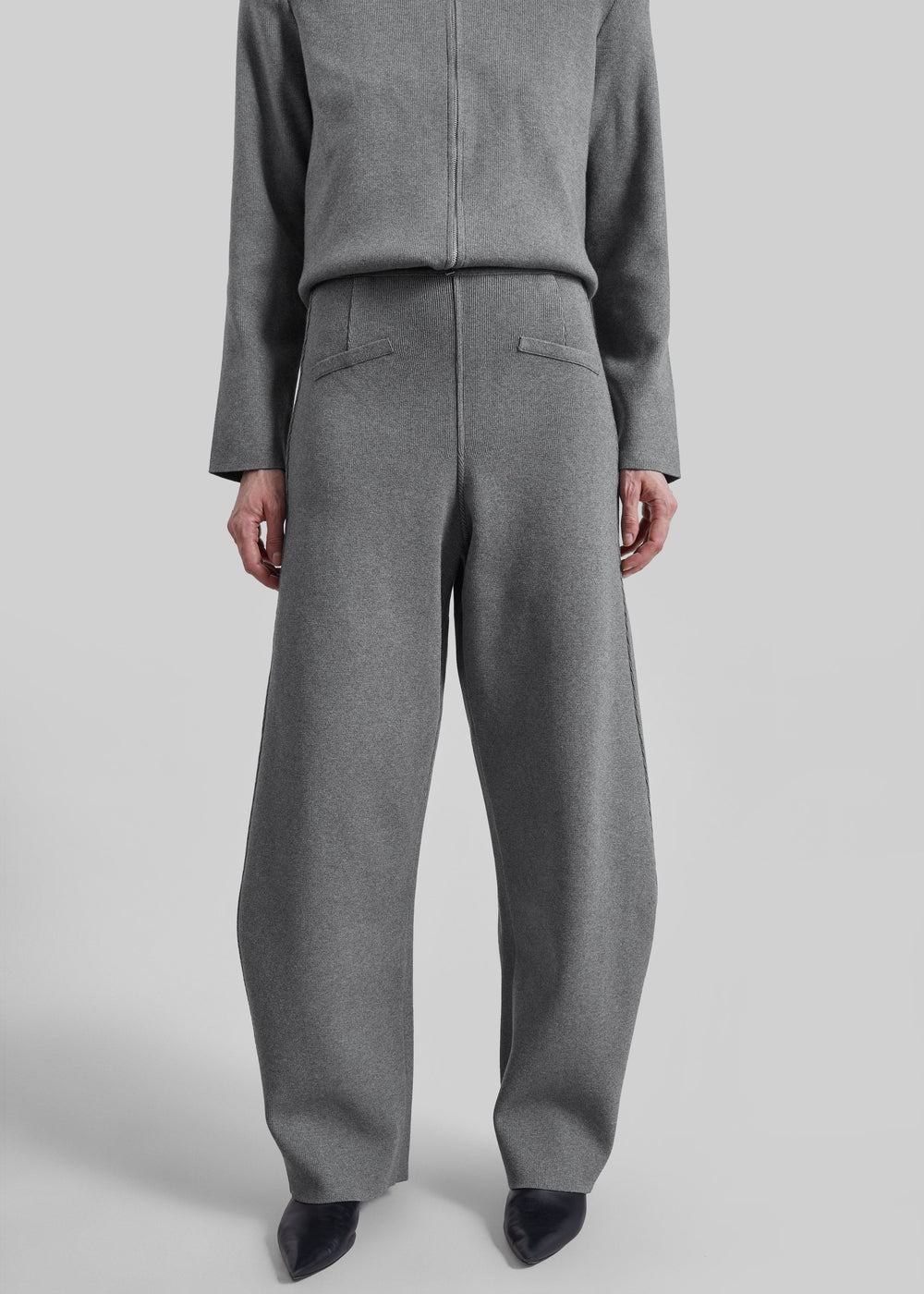Enya Knit Barrel Leg Pants - Grey - 1