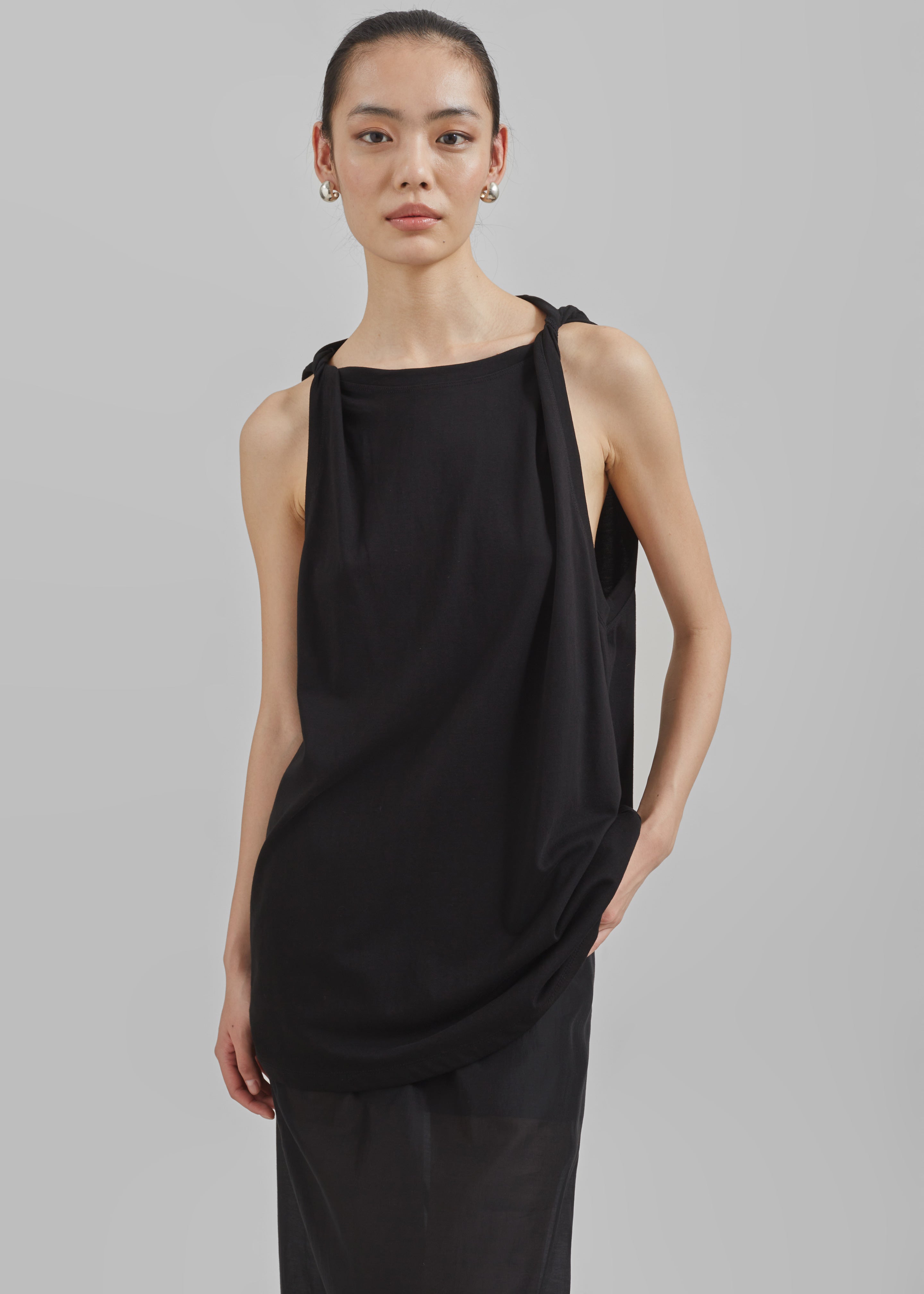 Erika Twisted Sleeve Tank - Black - 1