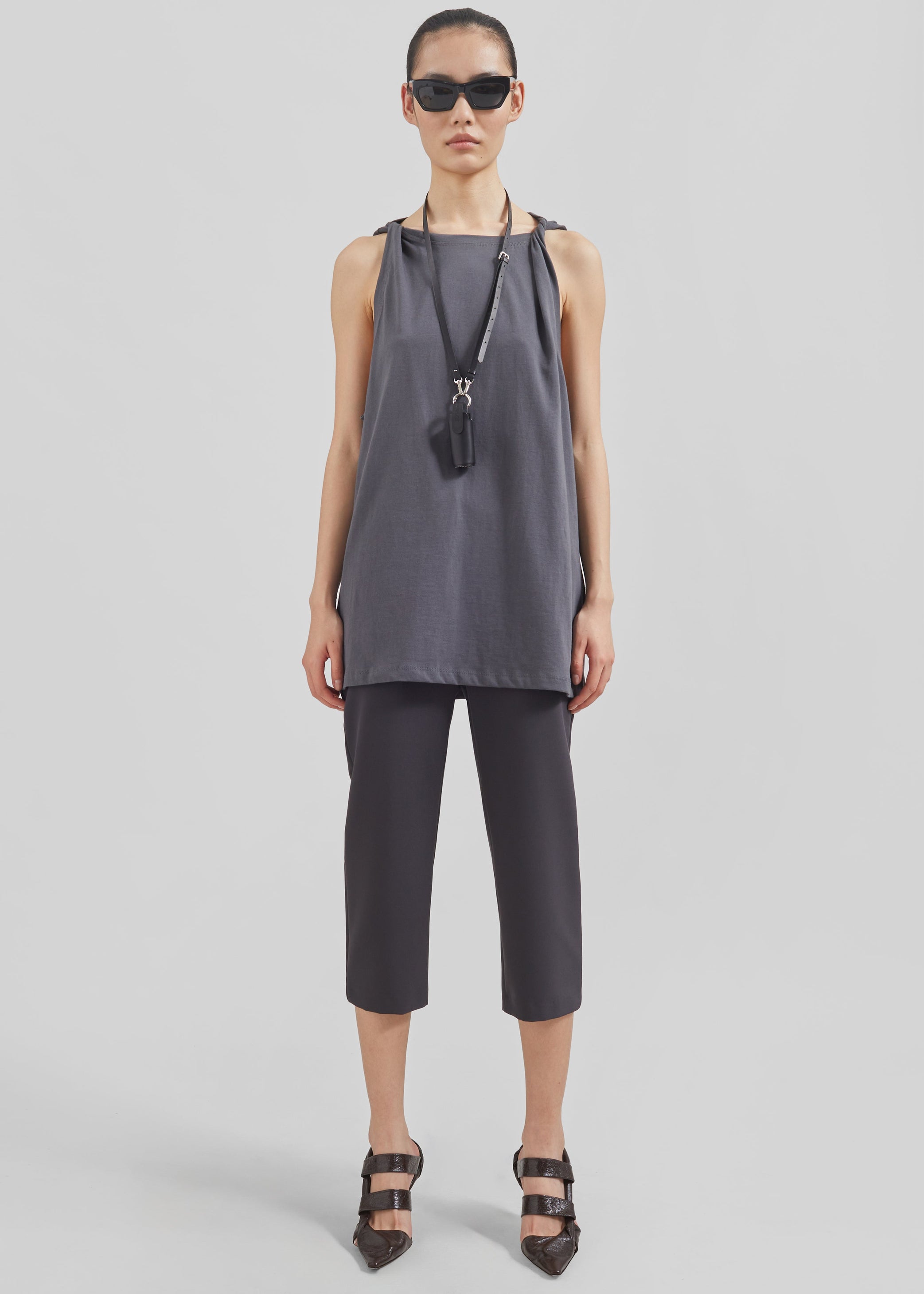 Shop the look image for Erika Twisted Sleeve Tank - Charcoal