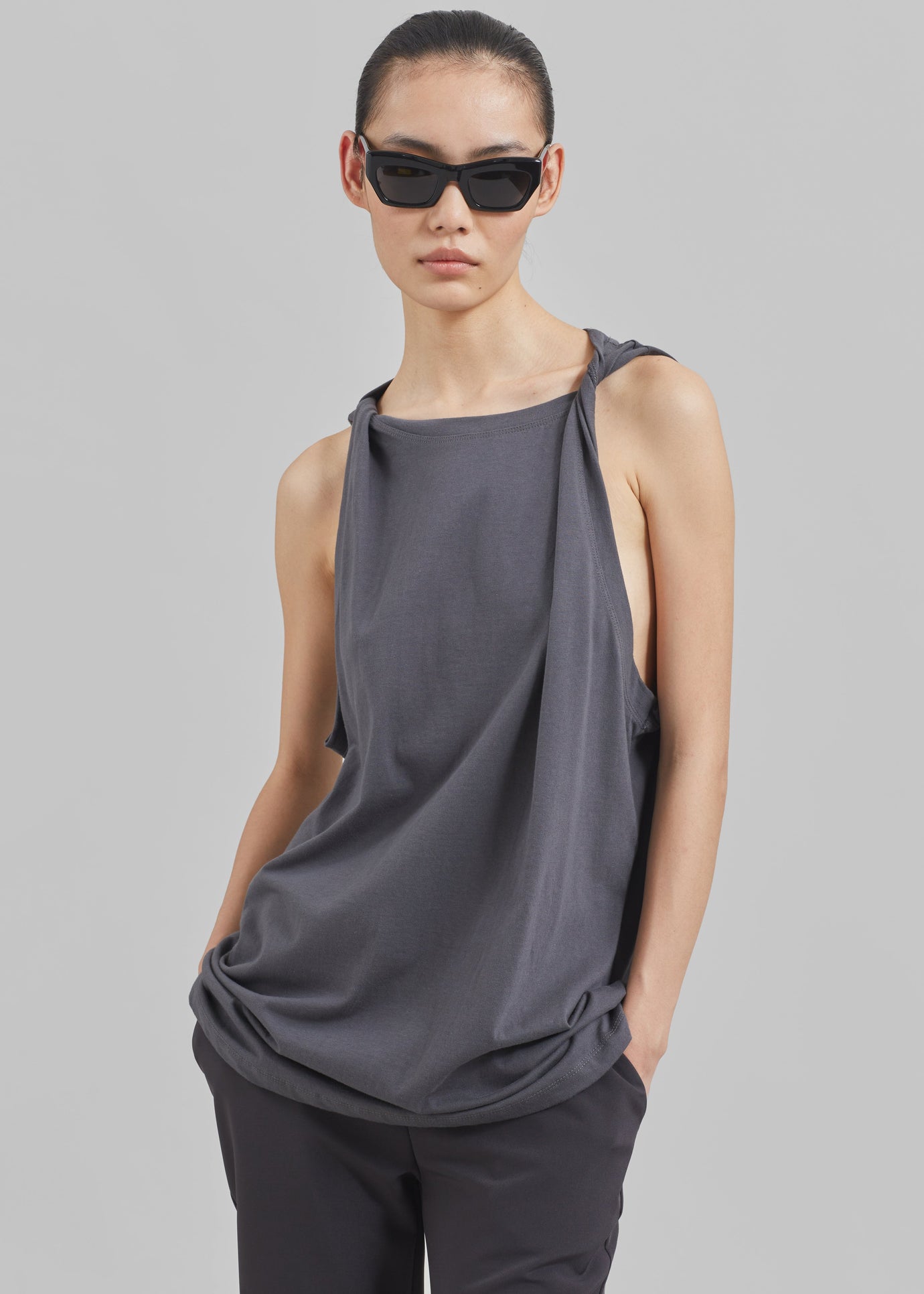 Erika Twisted Sleeve Tank - Charcoal