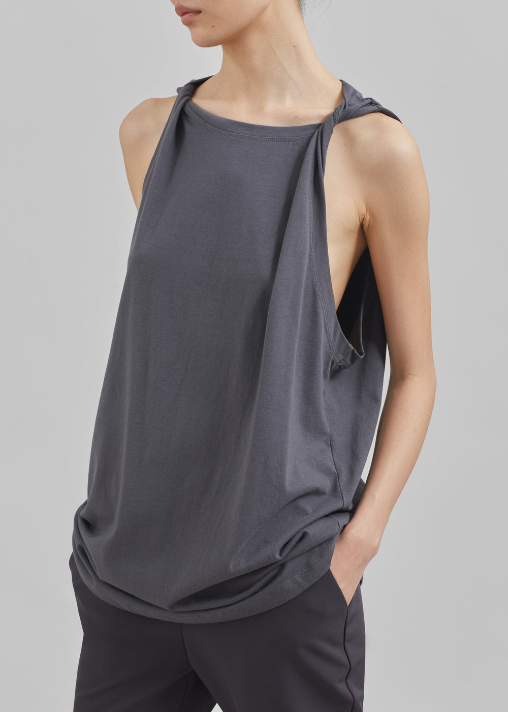 Erika Twisted Sleeve Tank - Charcoal - 1