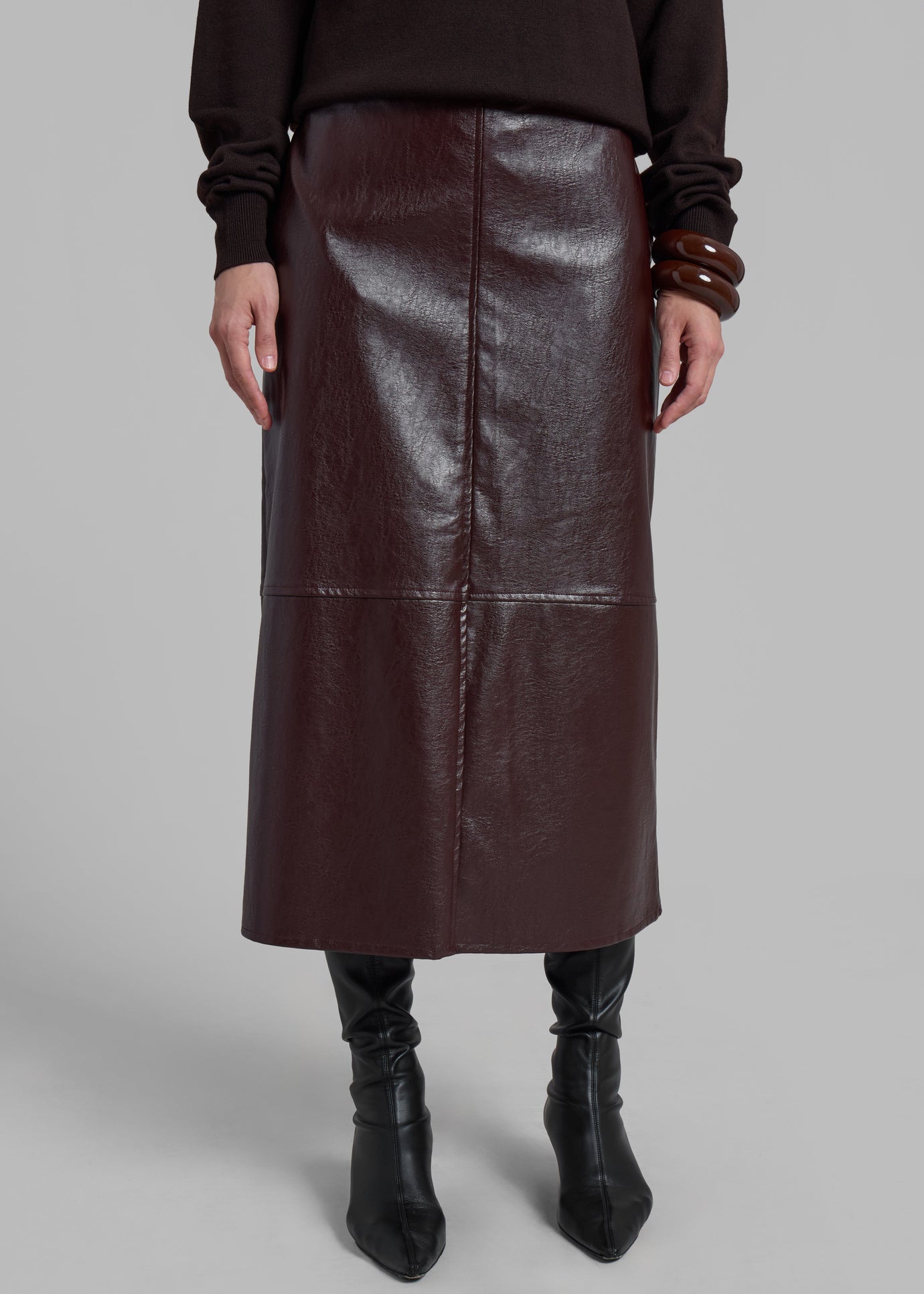 Erminie Midi Faux Leather Skirt - Brown