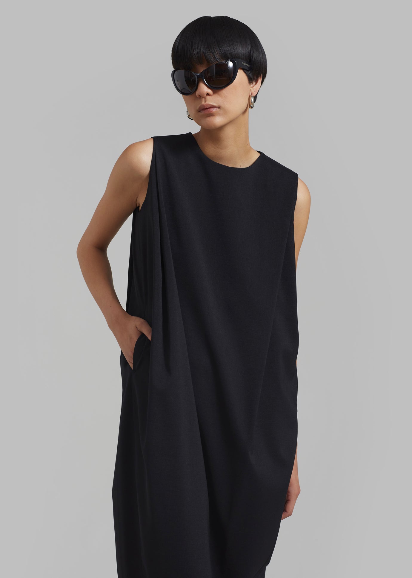 Eryn Sleeveless Pintuck Dress - Black - 1