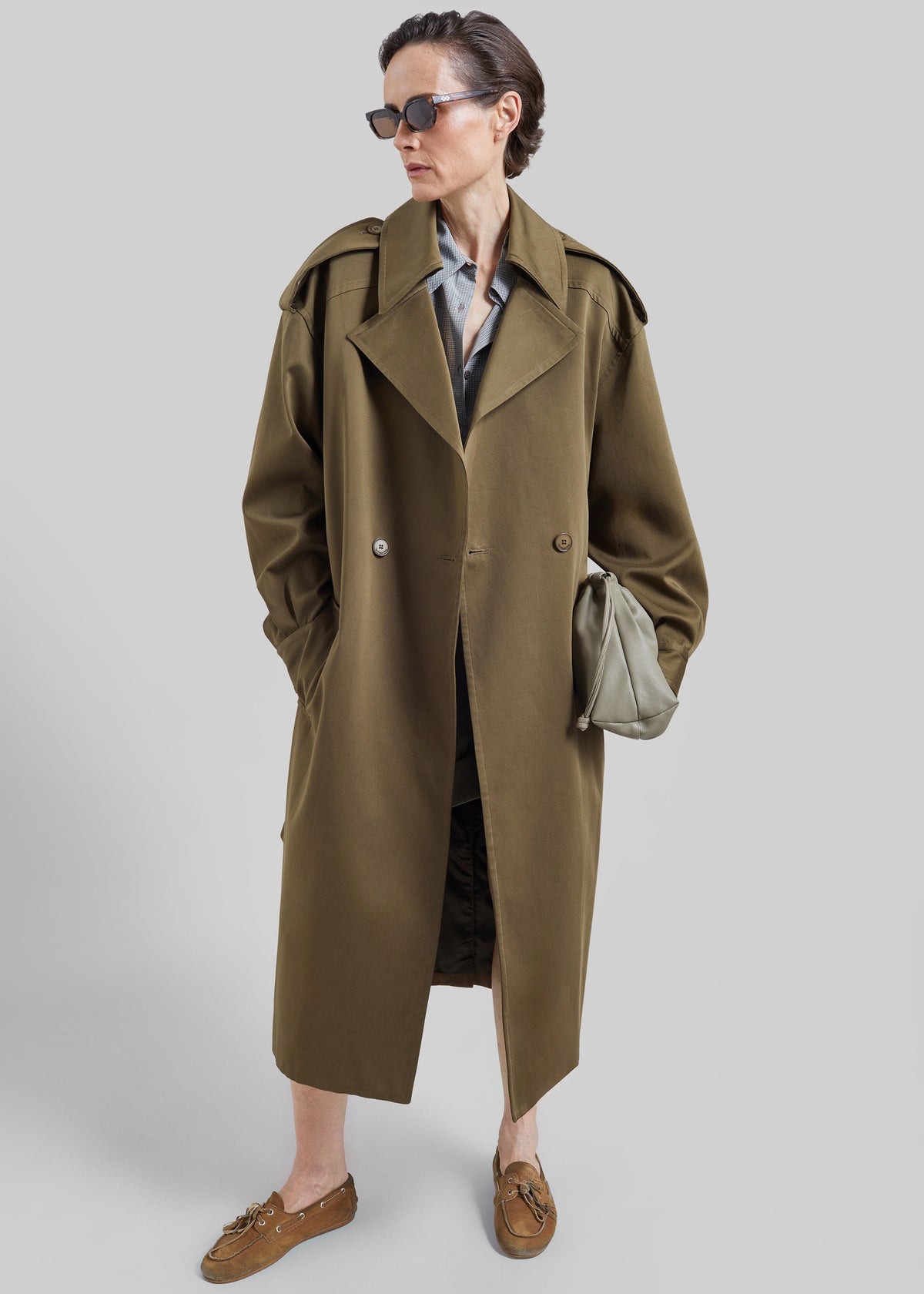 Esben Cotton Trench Coat - Olive