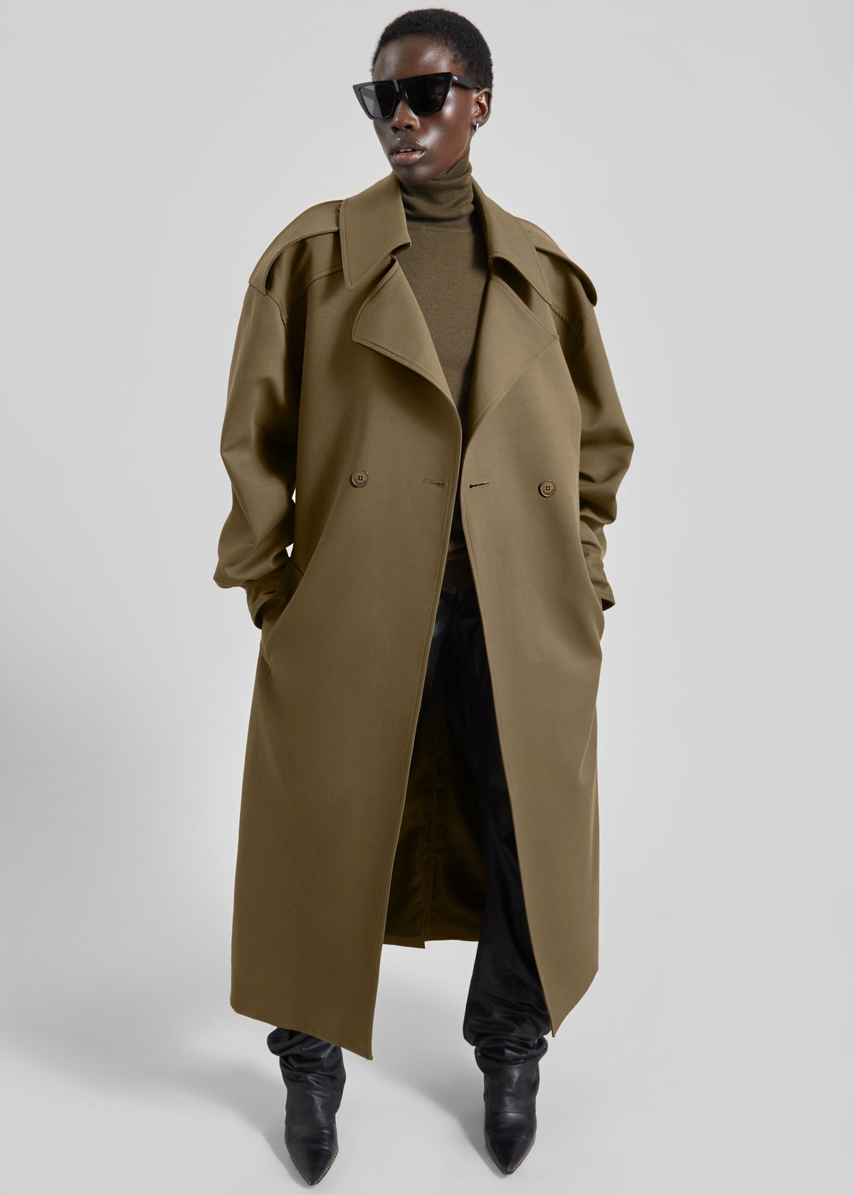Esben Cotton Trench Coat - Olive