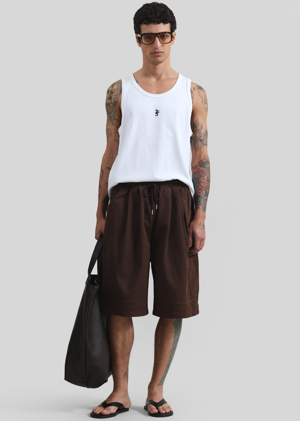 Esher Denim Bermuda Shorts - Beige/Brown Stripe