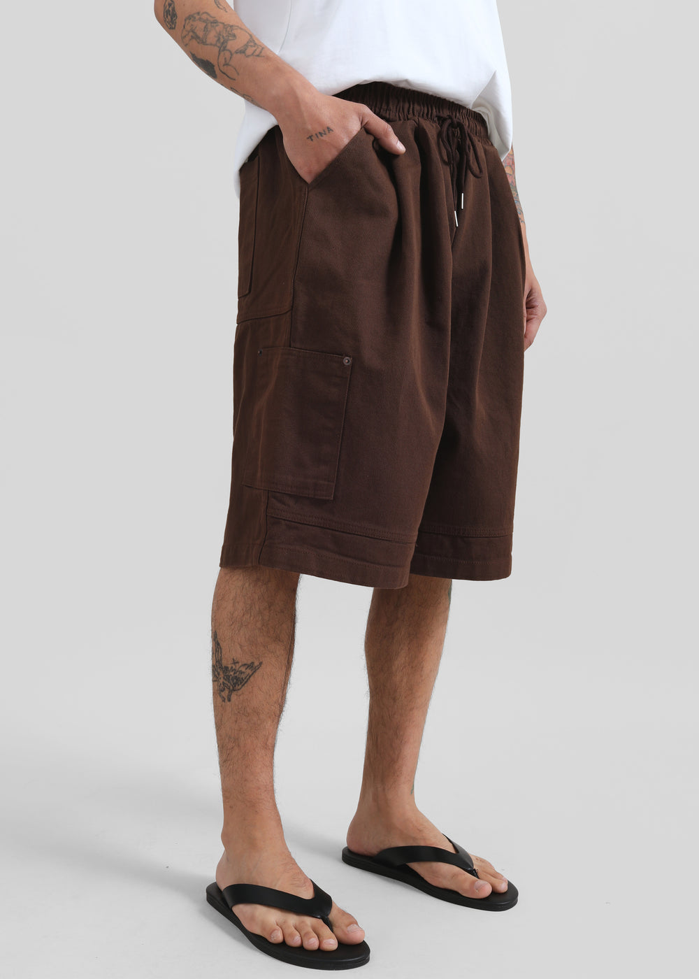 Esher Denim Bermuda Shorts - Beige/Brown Stripe - 1
