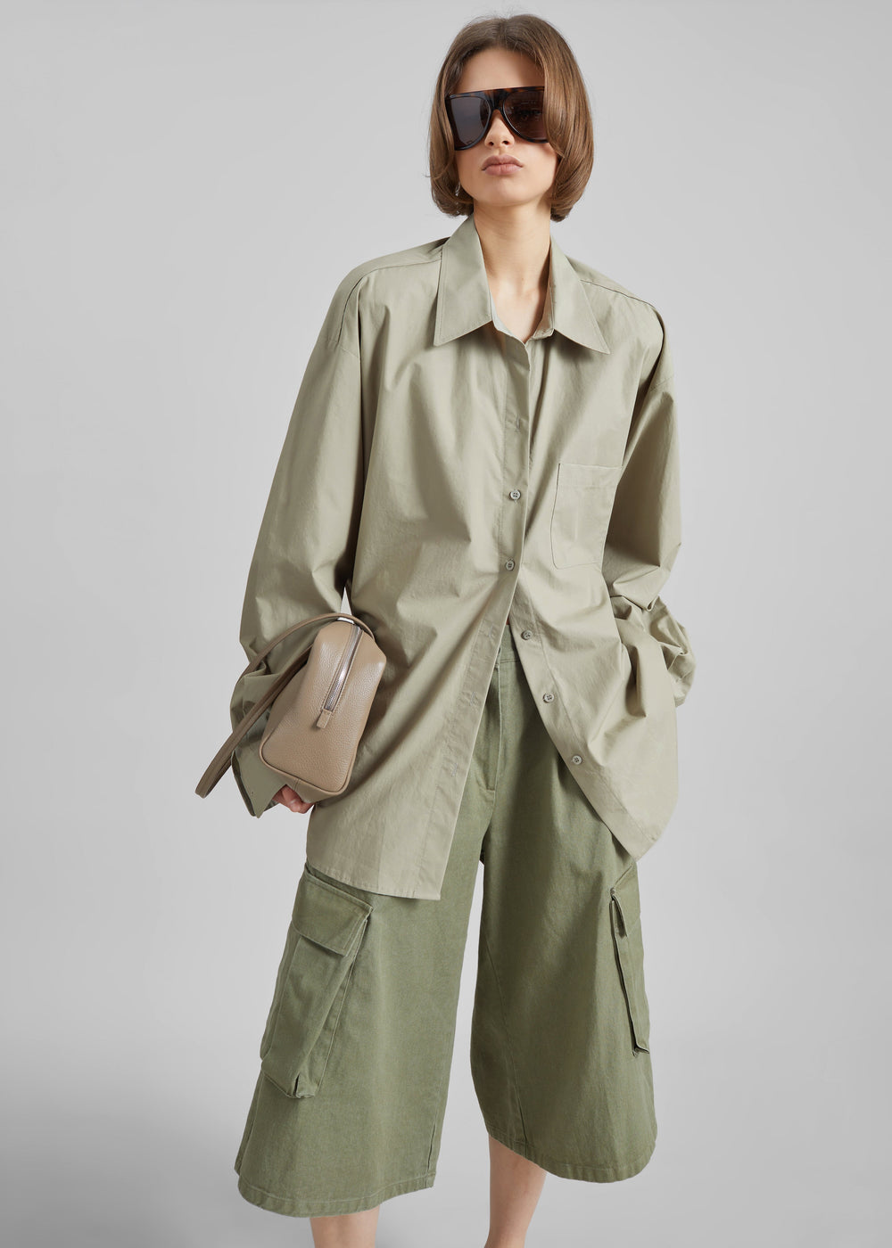 Eston Cotton Oversized Shirt - Sage