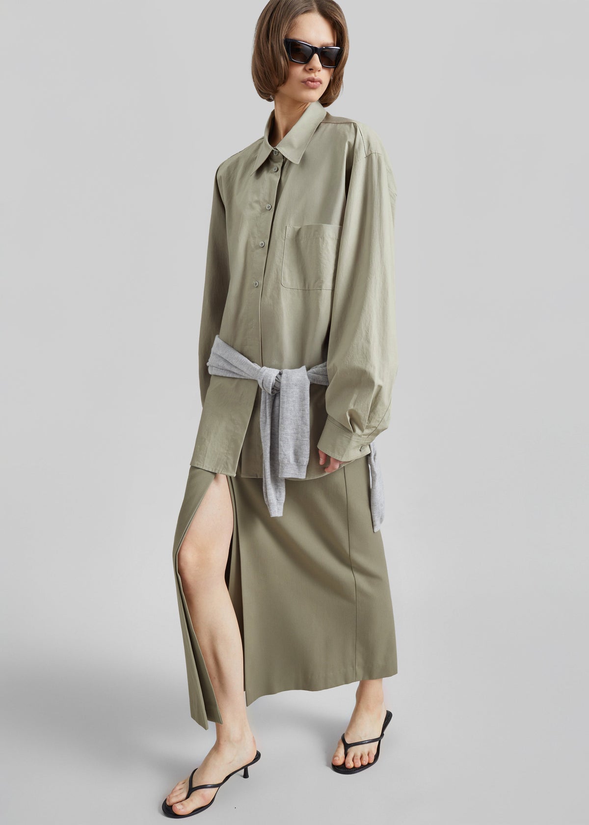 Eston Cotton Oversized Shirt - Sage - 4