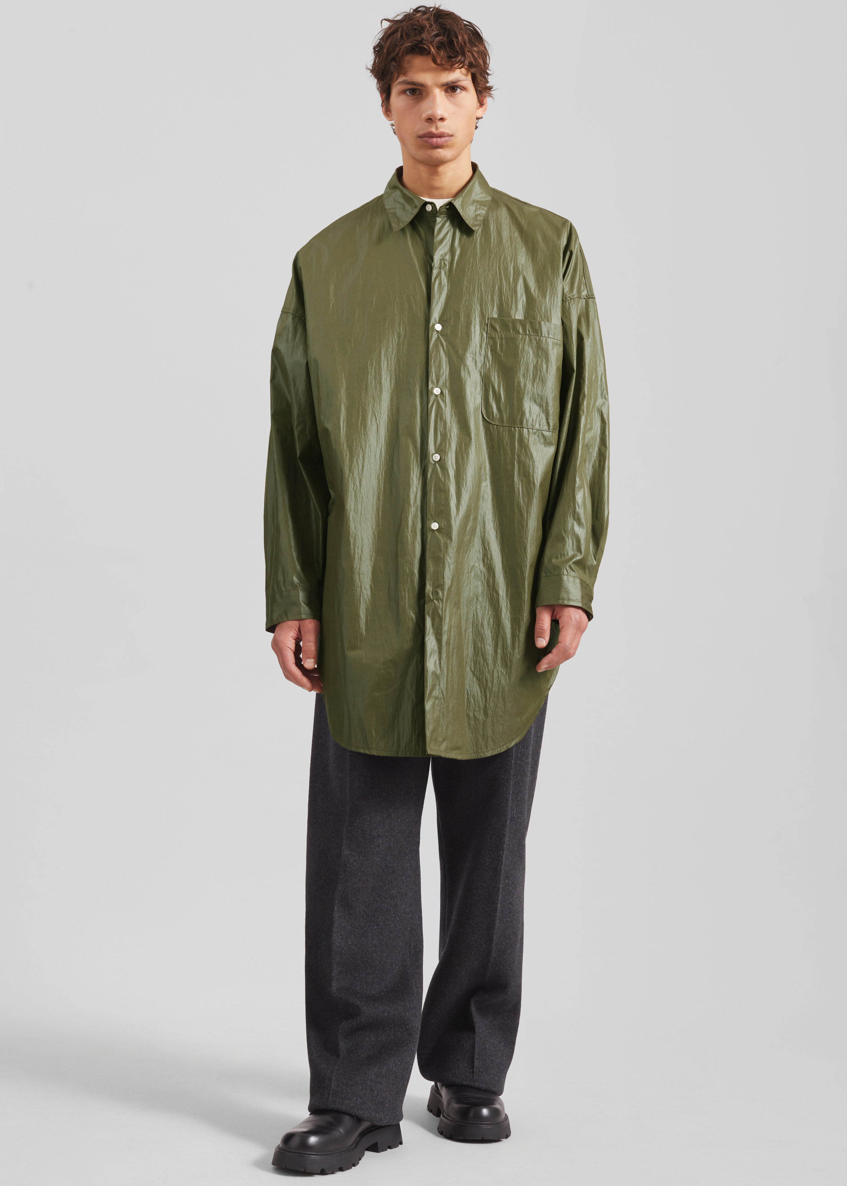 Etah Lustrous Oversized Shirt - Olive - 1