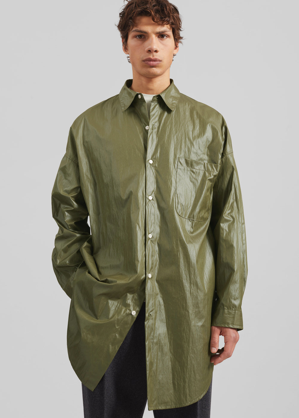 Etah Lustrous Oversized Shirt - Olive - 1