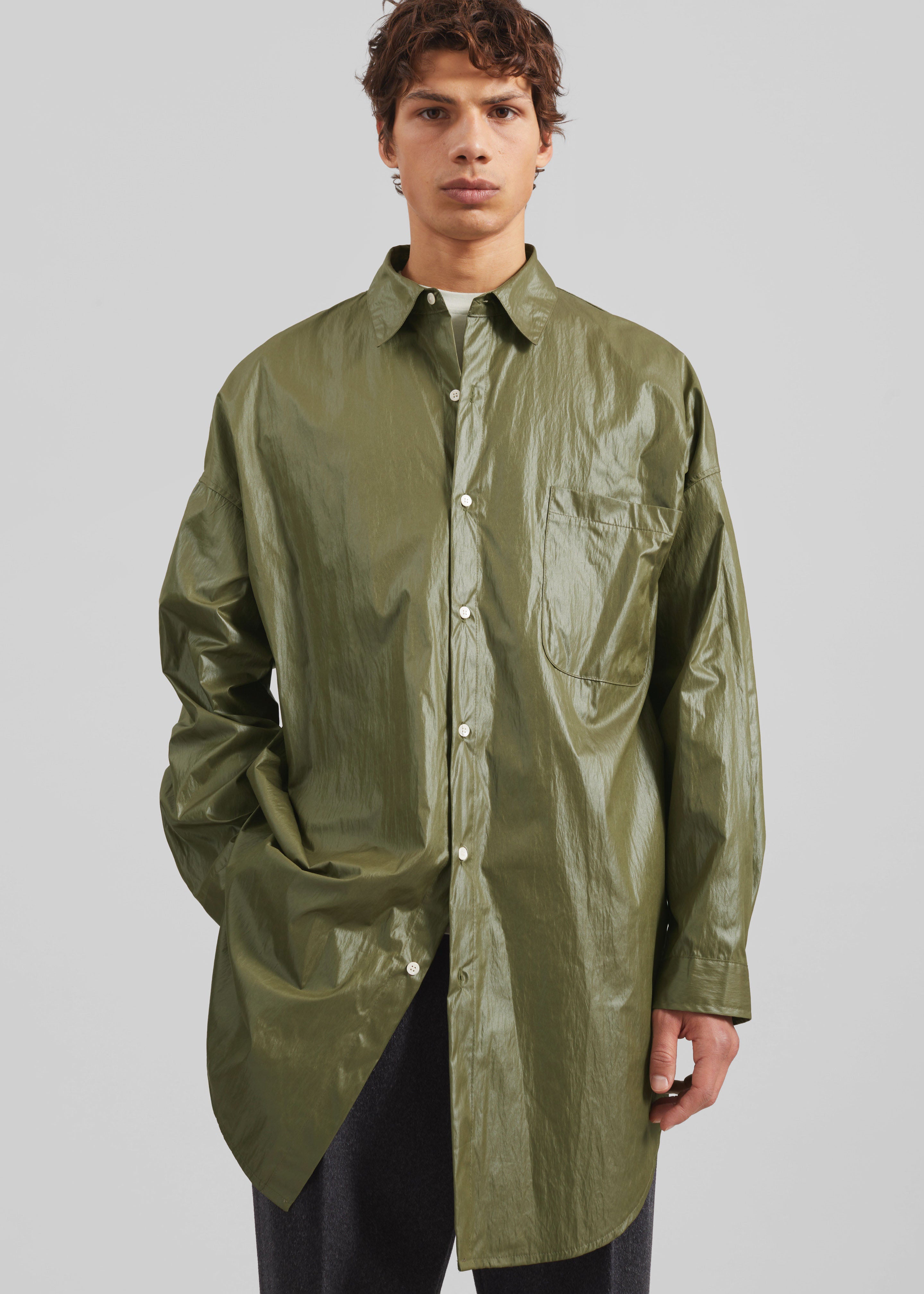 Etah Lustrous Oversized Shirt - Olive - 2