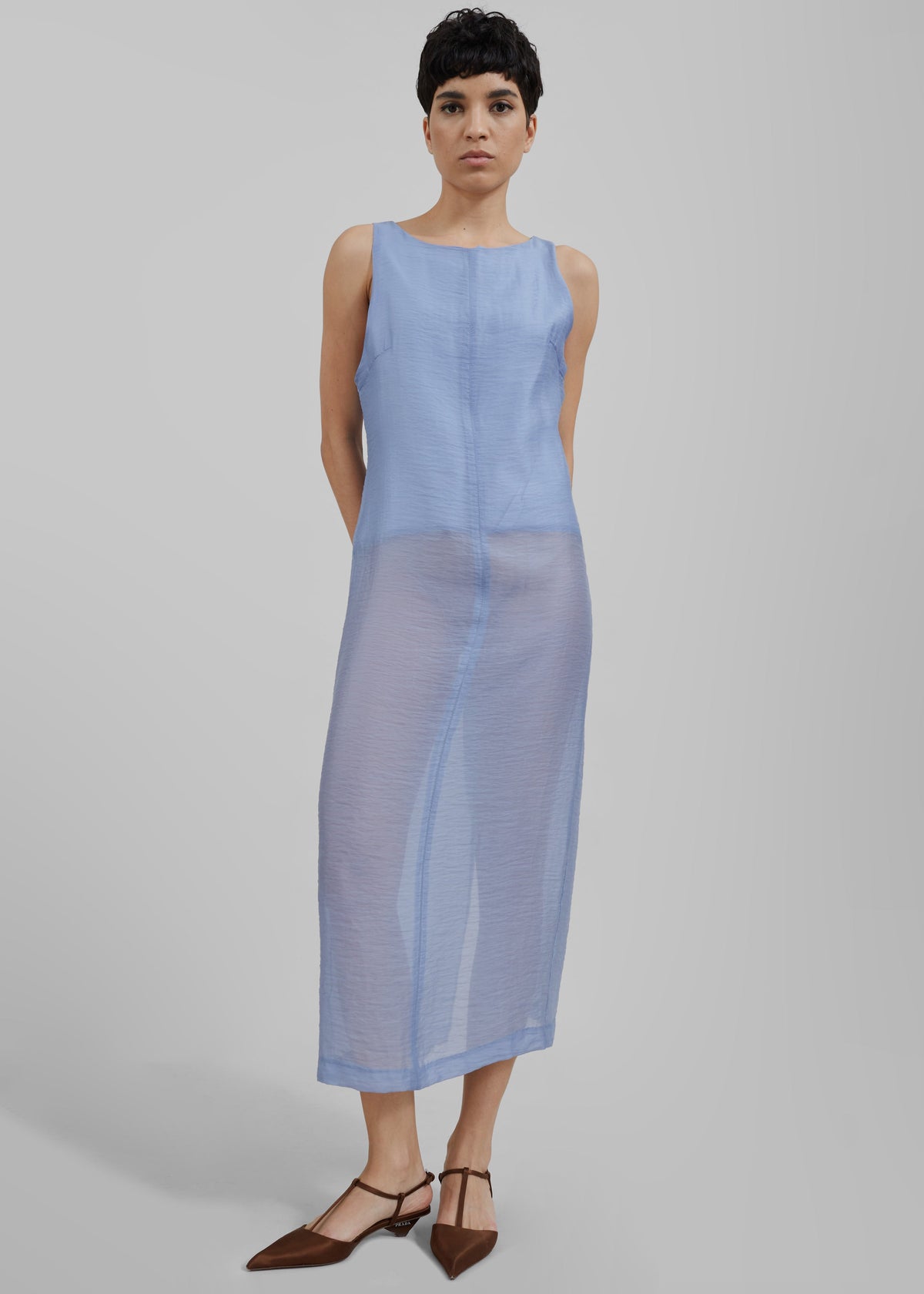 Etta Sheer Maxi Dress - Dusty Blue - 1