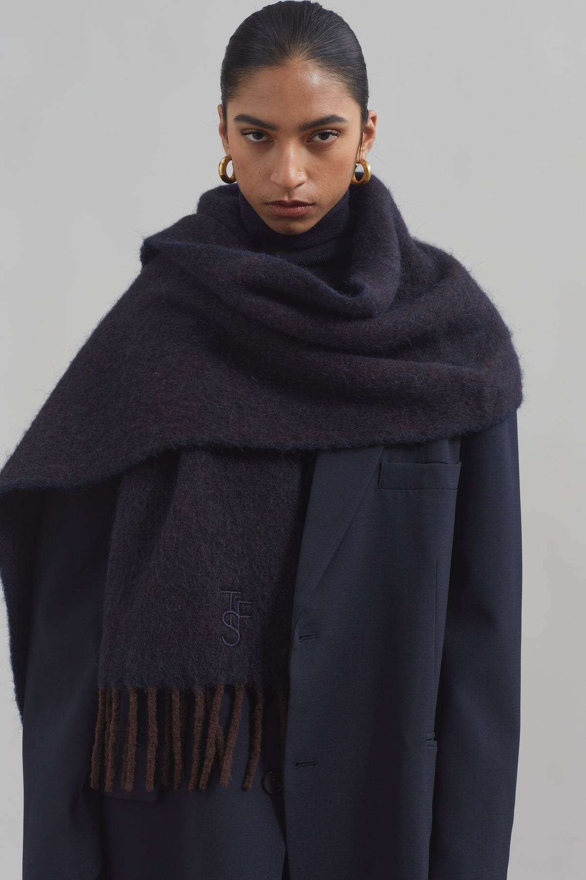 Etta Wool Scarf - Navy - 1